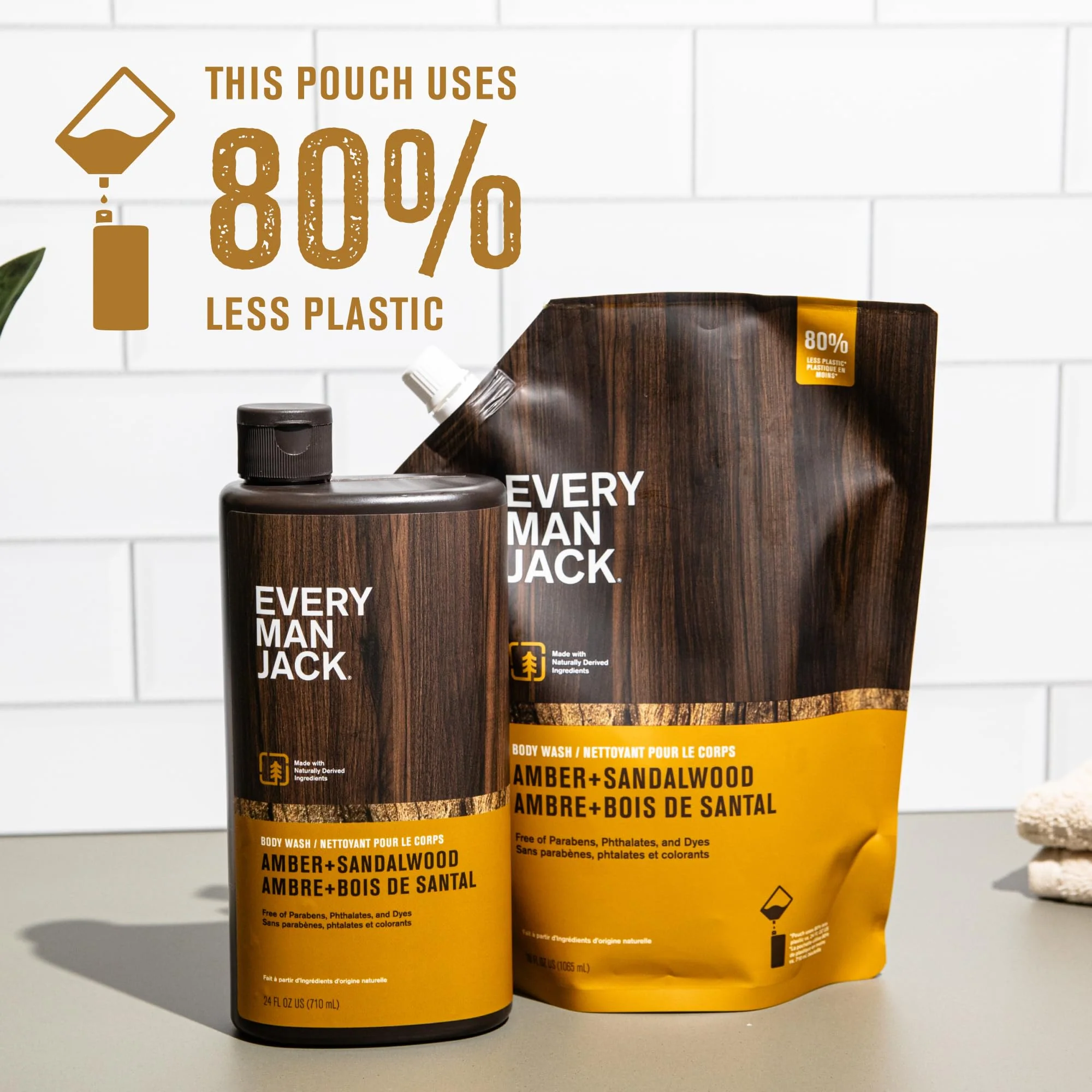Every Man Jack Amber + Sandalwood Mens Body Wash Refill Starter Pouch - Cleanse, Nourish, and Hydrate Skin - Naturally Derived Ingredients - Paraben Free, Phthalate Free, Dye Free - (2-36oz pouches) - Image 9
