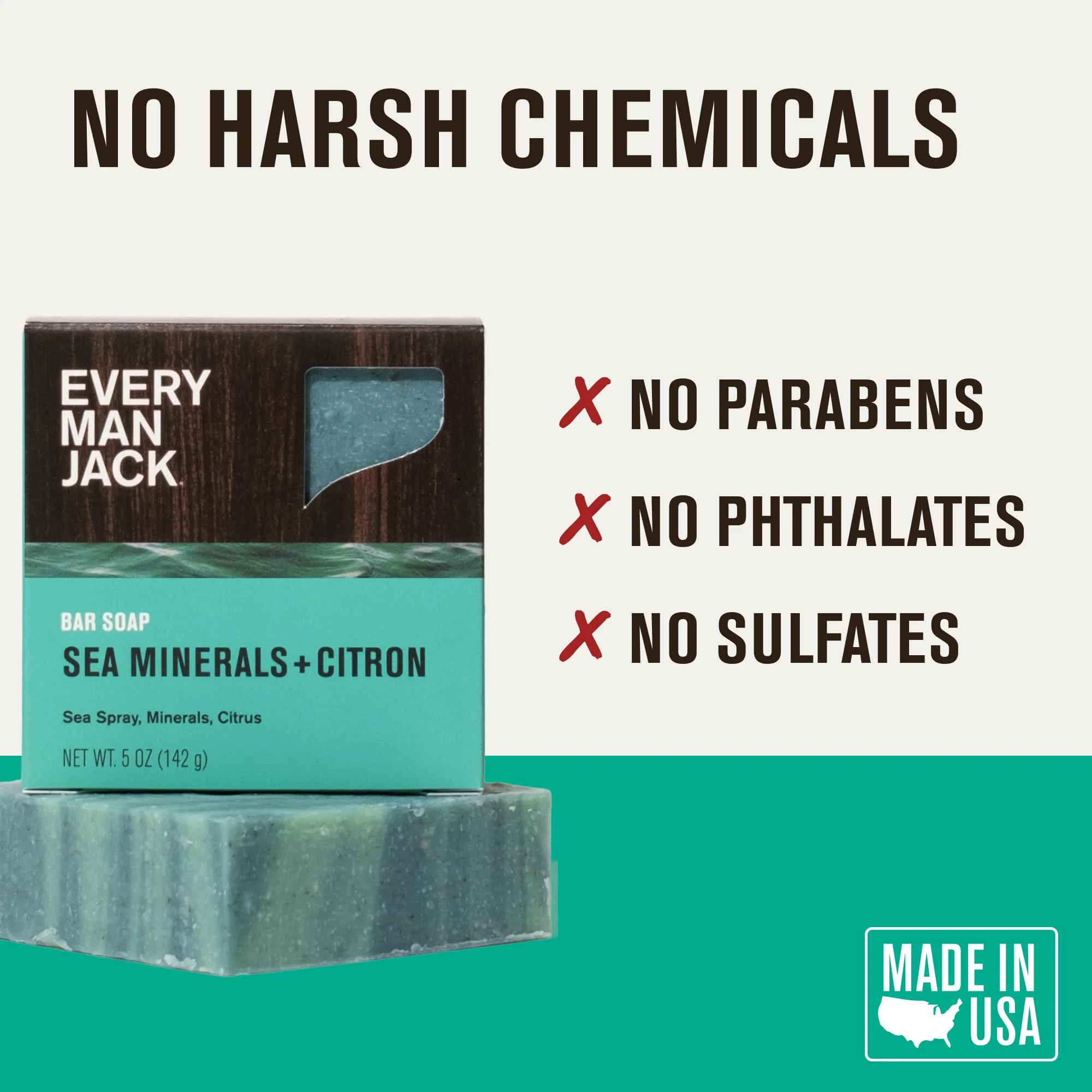 Every Man Jack Cold Processed Mens Bar Soap - Sea Minerals + Citron Scent - Deeply Cleans & Hydrates with Shea Butter and Coconut Oil - (3 Pack) - Image 5
