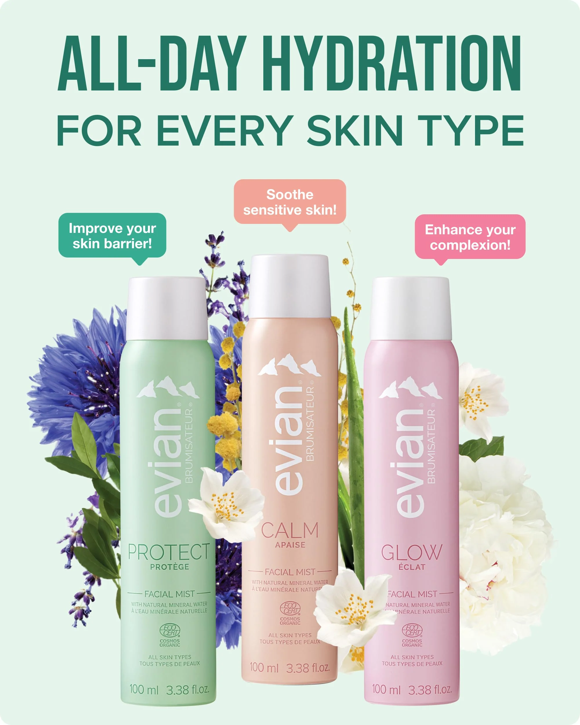Evian Glow Facial Mist | Hydrating Mineral Water Face Spray with Aloe & White Tea | Dewy Setting Mist & Toner for Glowing Skin | Facial Spray to Refresh, Balance, & Enhance Makeup - Image 5