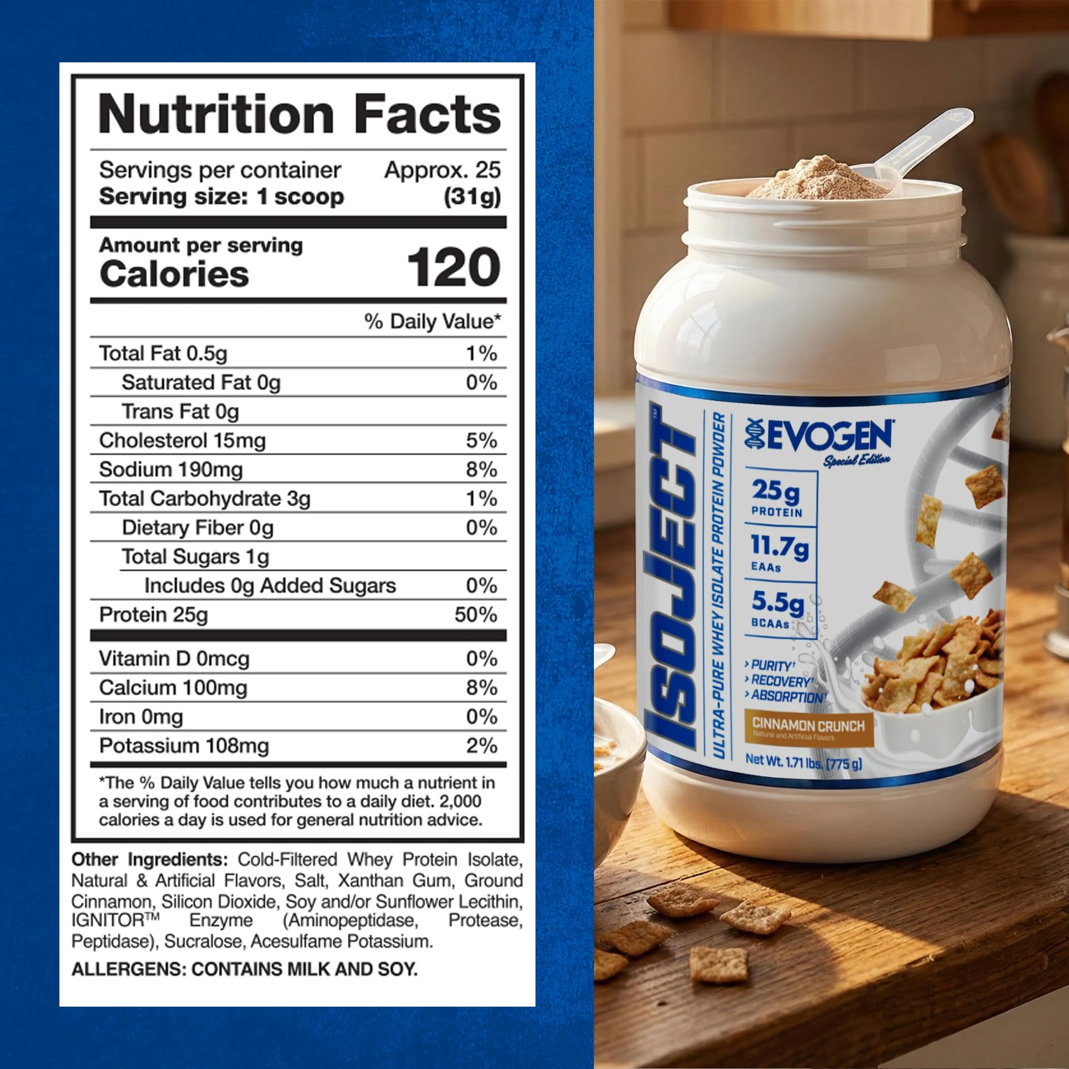 Evogen Isoject - Whey Protein Isolate | Ultra-Pure Whey Protein Powder with Ignitor Enzymes, BCAAs, and EAAs | Enhanced Absorption & Recovery | Cinnamon Crunch | 26 Servings - Image 4