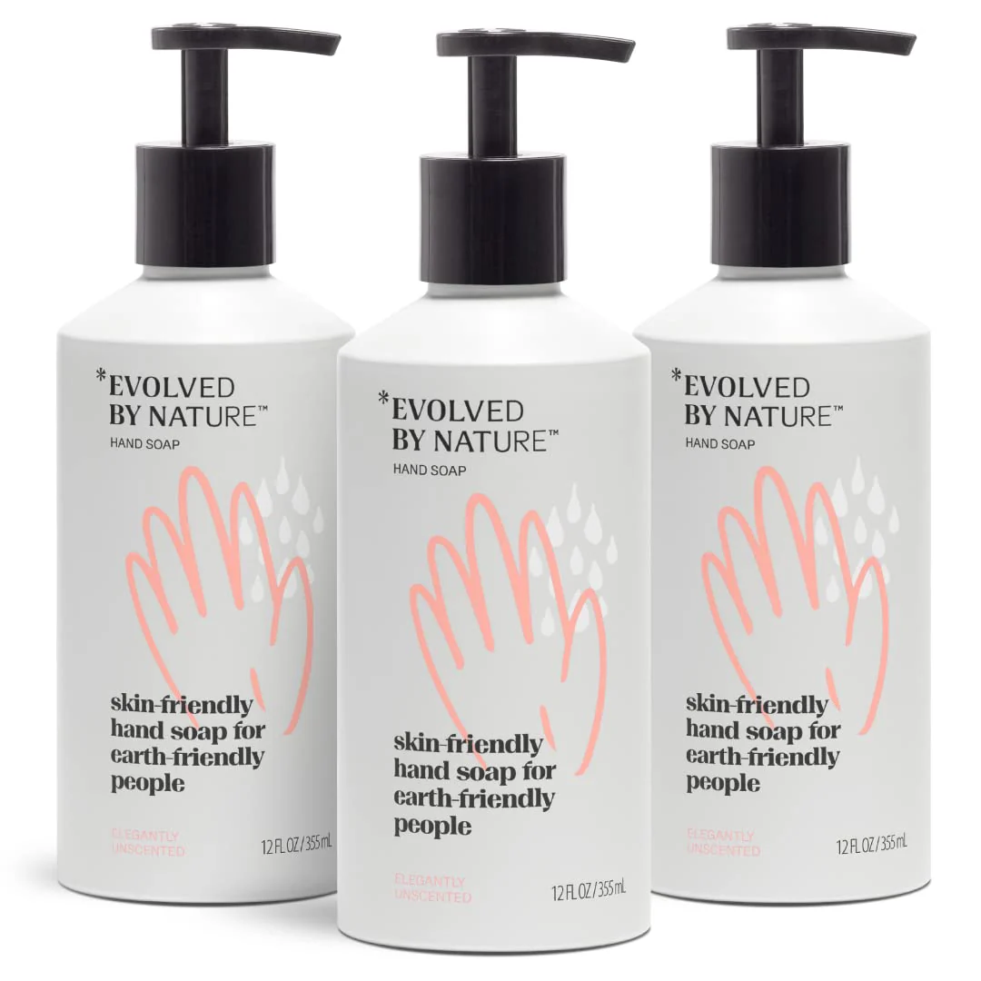 EVOLVED BY NATURE Evolved By Nature Fragrance Free Hand Soap (10 oz, 3 Packs) - Contains Only 12 Naturally Derived Ingredients | Allergen, Irritant & SLS Free | Wash