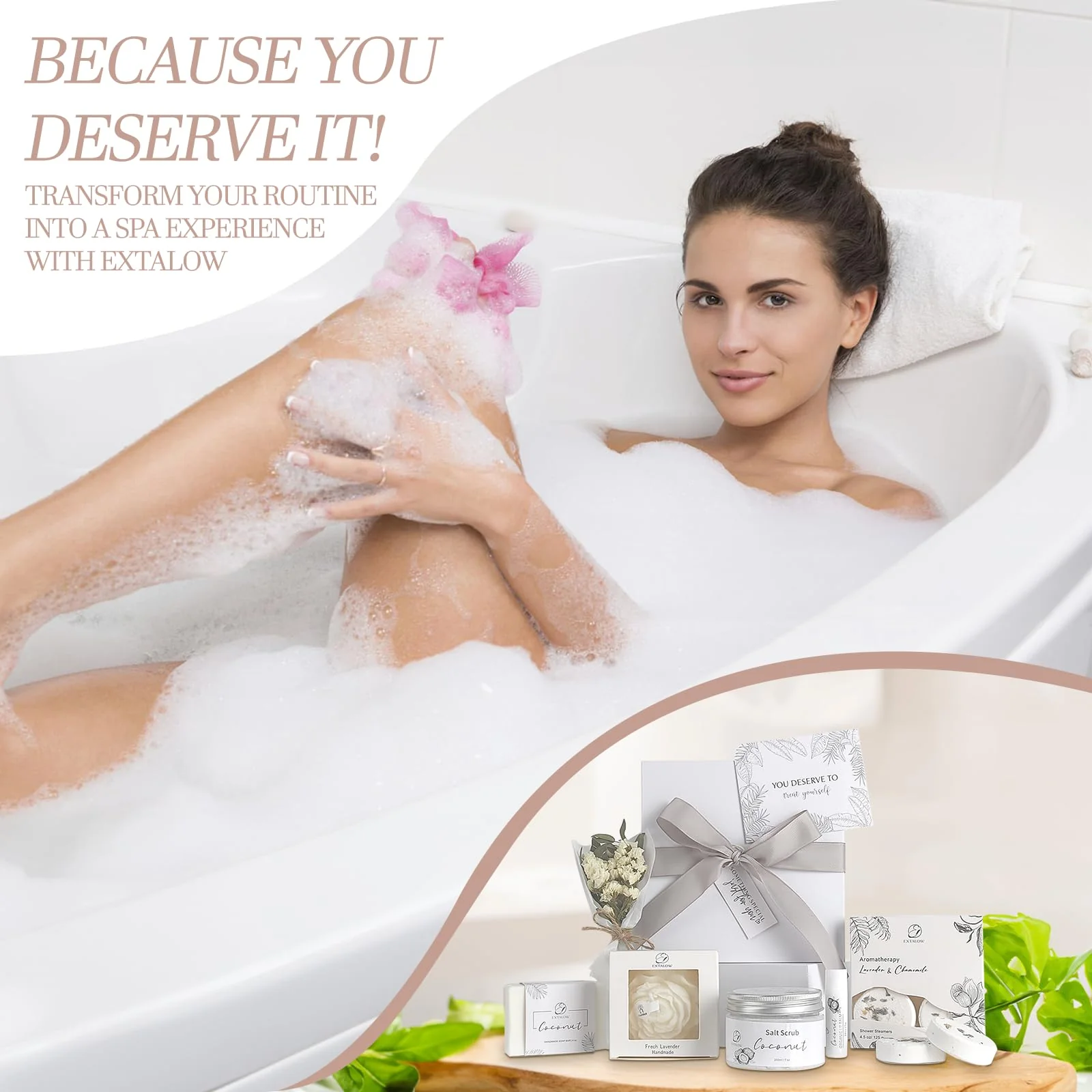 EXTALOW Spa Gifts for Women Bath and Body Gift Basket Valentines Day Gifts Coconut Lavender Home Spa Set Self Care Gift for Mom Sister Her Wife Birthday Gifts Spa Kit Care Package Thank You Gift - Image 5