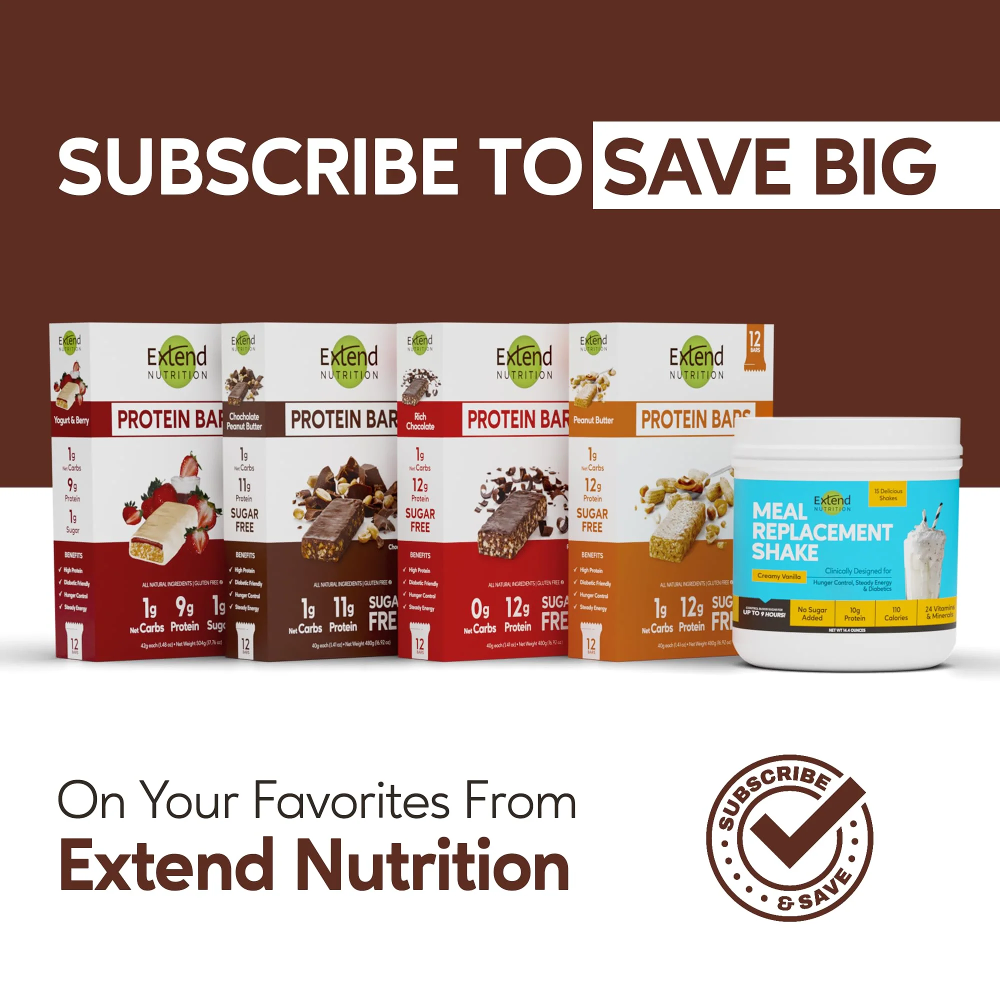 Extend Sugar Free Protein Bars, Perfect Diabetic Snacks, High Protein and Fiber, Hunger Control & Steady Energy, Low Carb, Keto Friendly (12 Count, Chocolate Peanut Butter) - Image 4