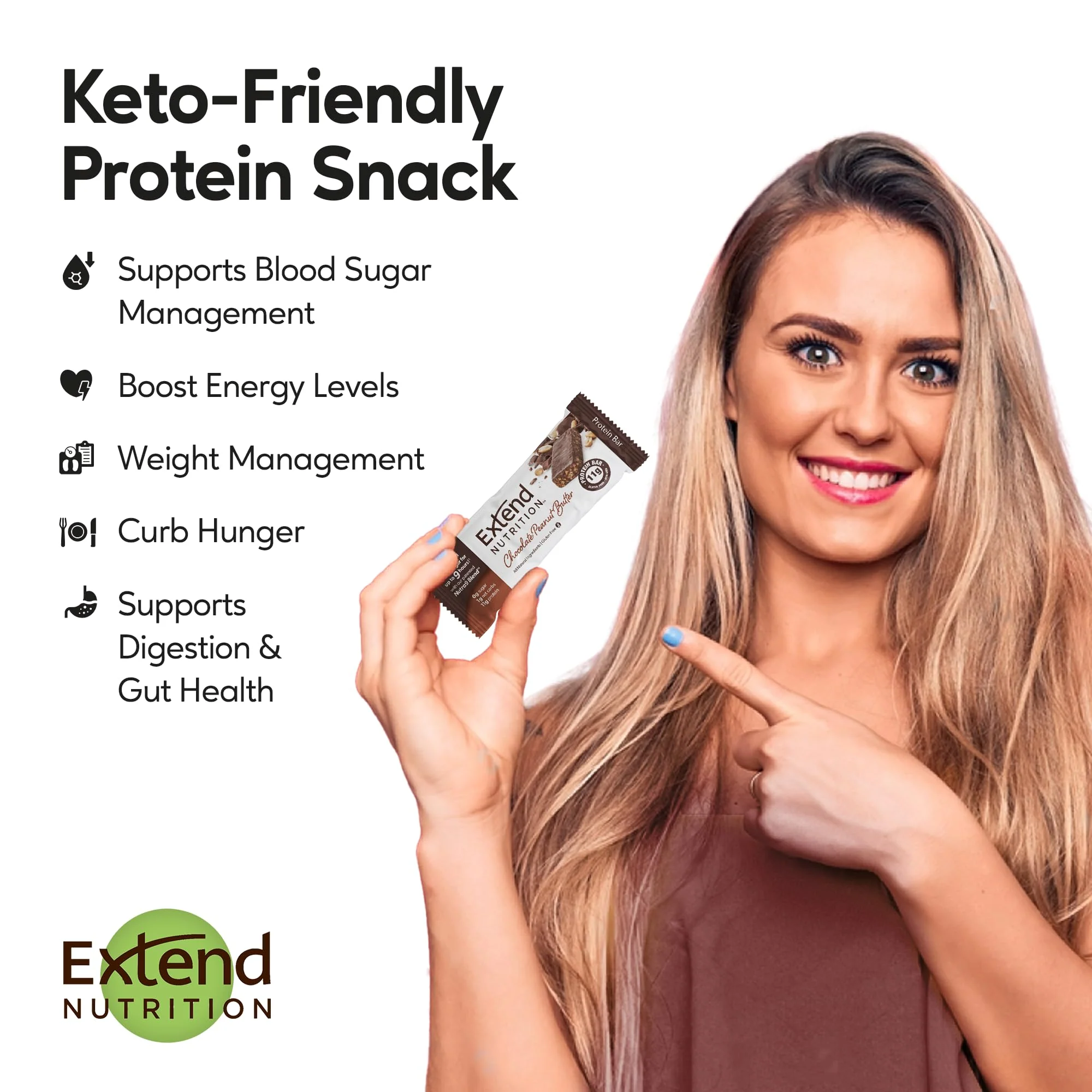 Extend Sugar Free Protein Bars, Perfect Diabetic Snacks, High Protein and Fiber, Hunger Control & Steady Energy, Low Carb, Keto Friendly (12 Count, Chocolate Peanut Butter) - Image 5
