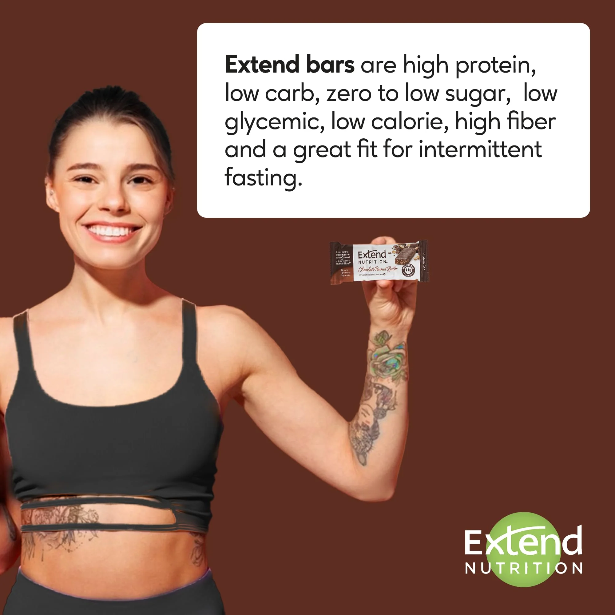 Extend Sugar Free Protein Bars, Perfect Diabetic Snacks, High Protein and Fiber, Hunger Control & Steady Energy, Low Carb, Keto Friendly (12 Count, Chocolate Peanut Butter) - Image 8