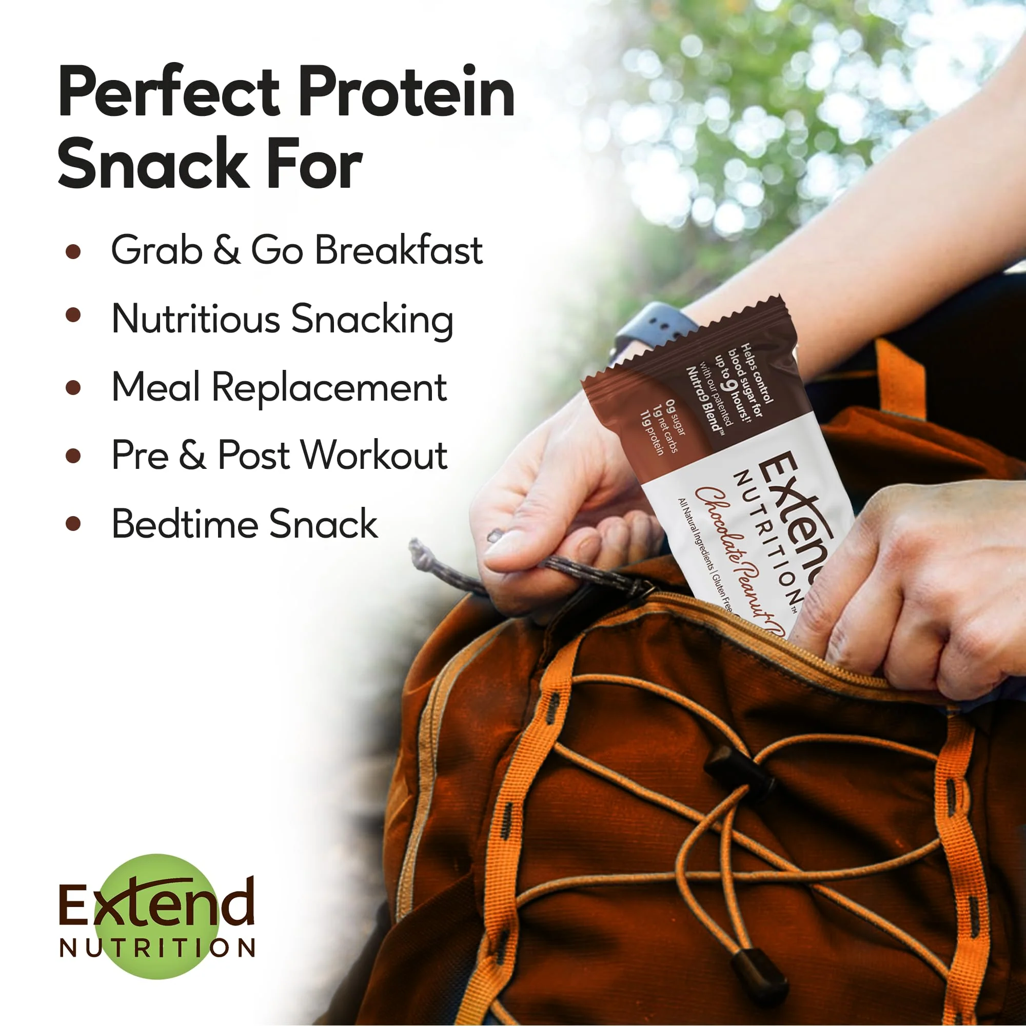 Extend Sugar Free Protein Bars, Perfect Diabetic Snacks, High Protein and Fiber, Hunger Control & Steady Energy, Low Carb, Keto Friendly (12 Count, Chocolate Peanut Butter) - Image 9