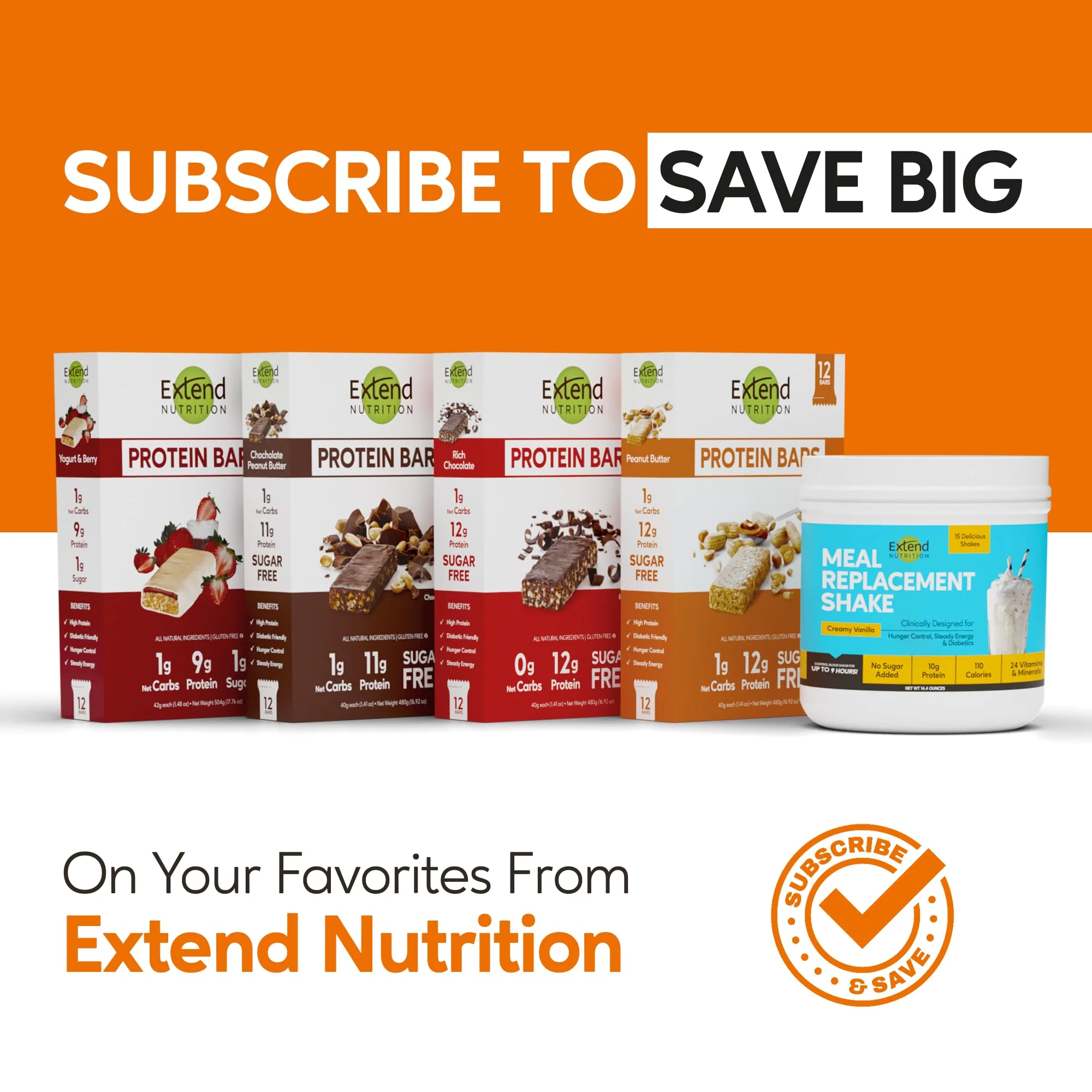 Extend Sugar Free Protein Bars, Perfect Diabetic Snacks, High Protein and Fiber, Hunger Control & Steady Energy, Low Carb, Keto Friendly (Peanut Butter) - Image 4