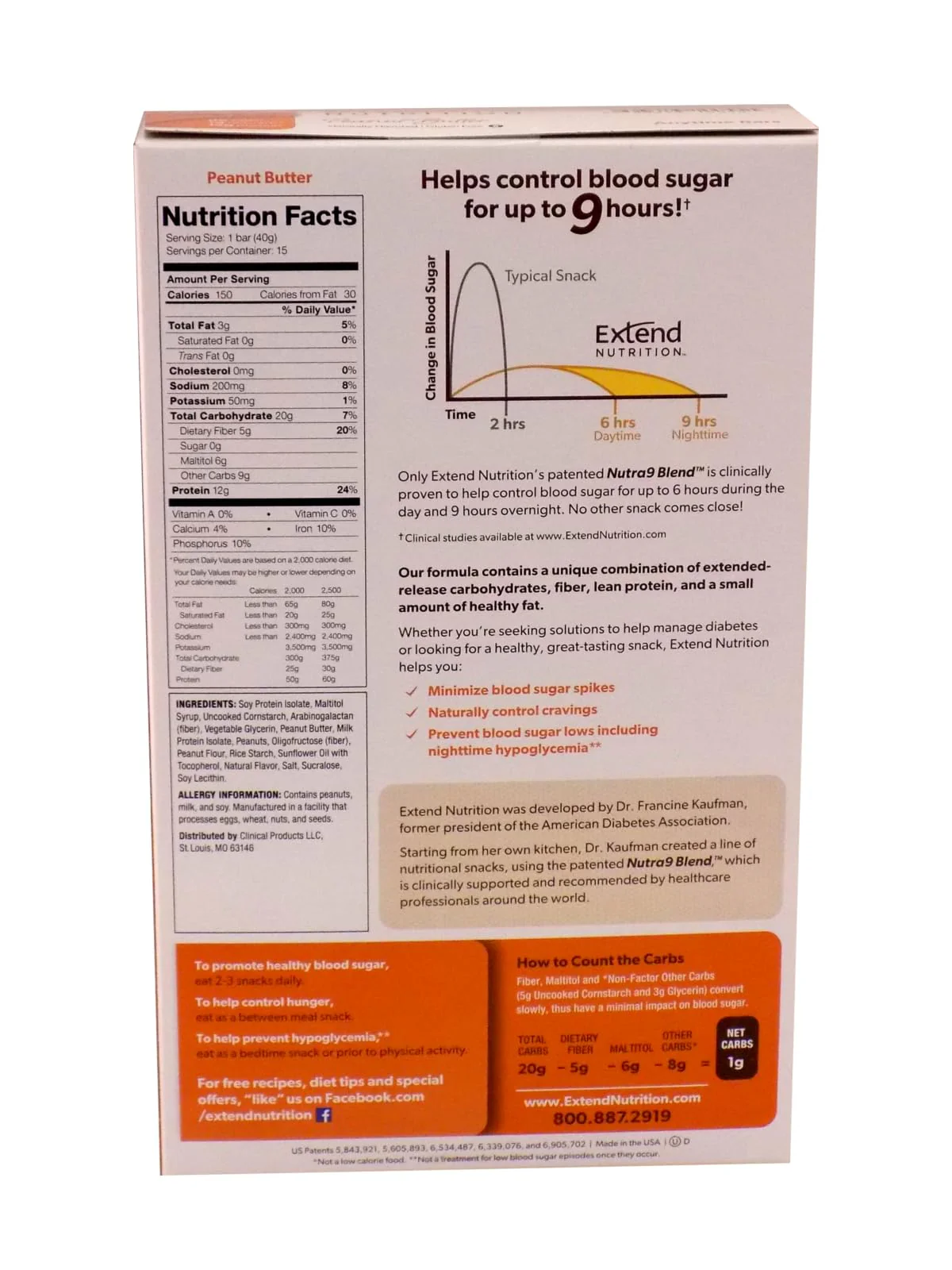 Extend Sugar Free Protein Bars, Perfect Diabetic Snacks, High Protein and Fiber, Hunger Control & Steady Energy, Low Carb, Keto Friendly (Peanut Butter) - Image 8