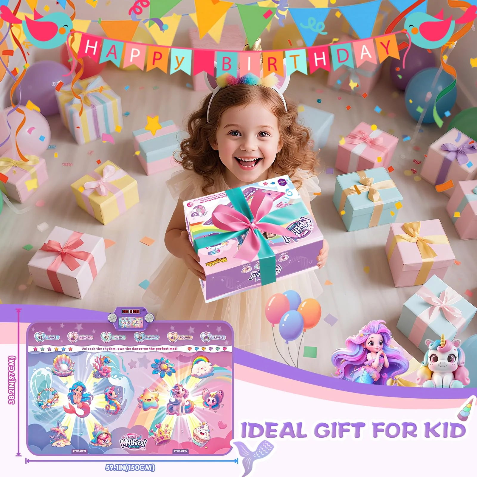 Extra Large Dance Mat for Kids, Rechargeable Electronic Dance Mats Toy with Light-up 12 for Girls, Pink Dance Pad Challenge Games Christmas Birthday Gifts Ideas for Kid Ages 3-12 - Image 3