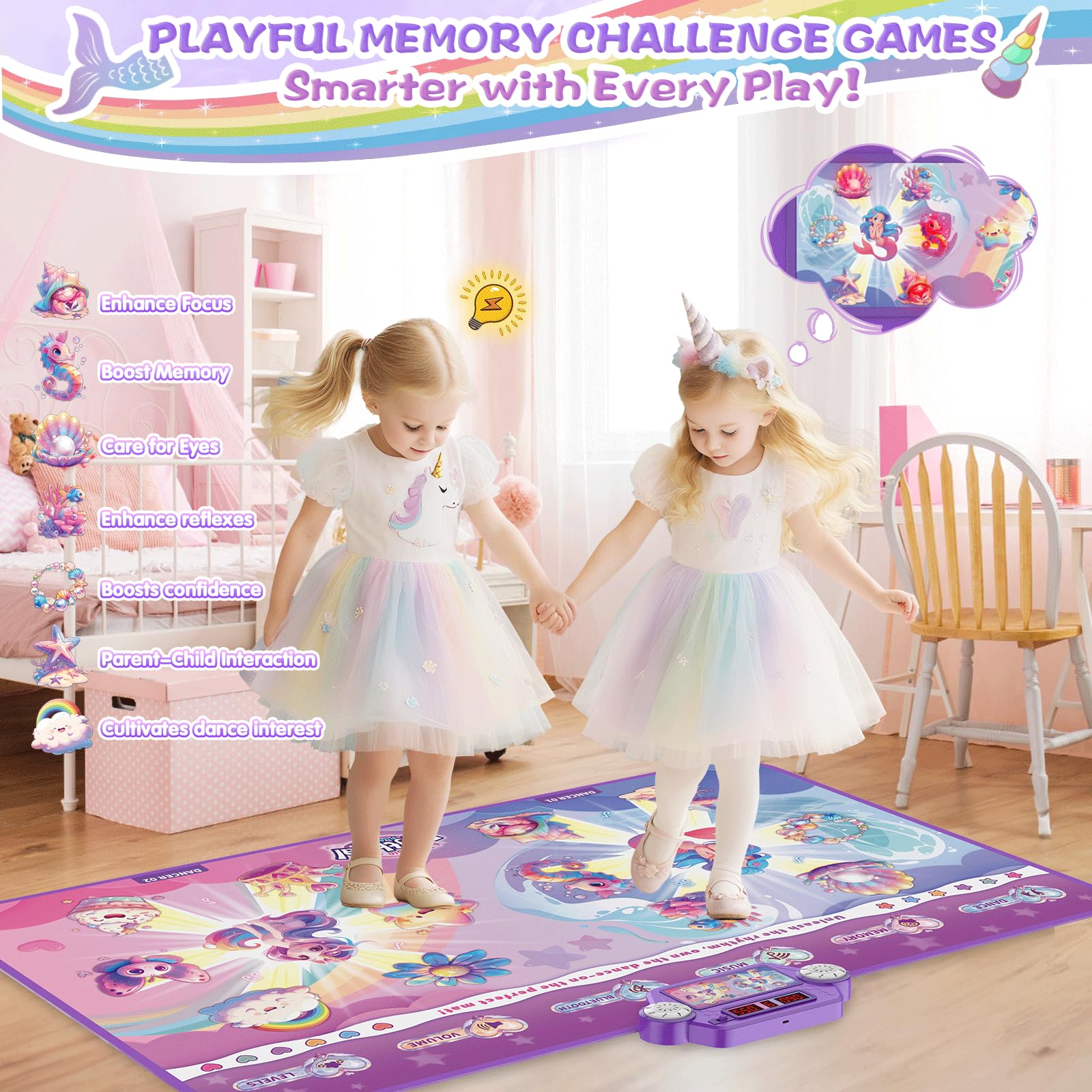 Extra Large Dance Mat for Kids, Rechargeable Electronic Dance Mats Toy with Light-up 12 for Girls, Pink Dance Pad Challenge Games Christmas Birthday Gifts Ideas for Kid Ages 3-12 - Image 4