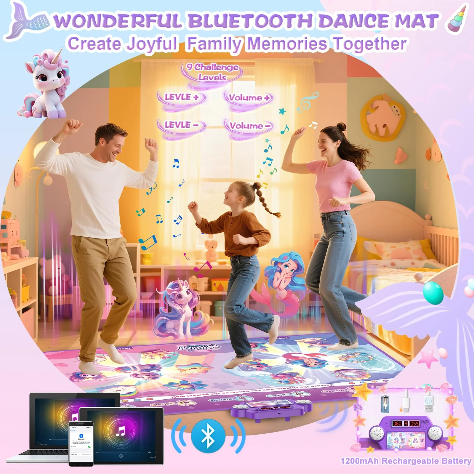 Extra Large Dance Mat for Kids, Rechargeable Electronic Dance Mats Toy with Light-up 12 for Girls, Pink Dance Pad Challenge Games Christmas Birthday Gifts Ideas for Kid Ages 3-12 - Image 5