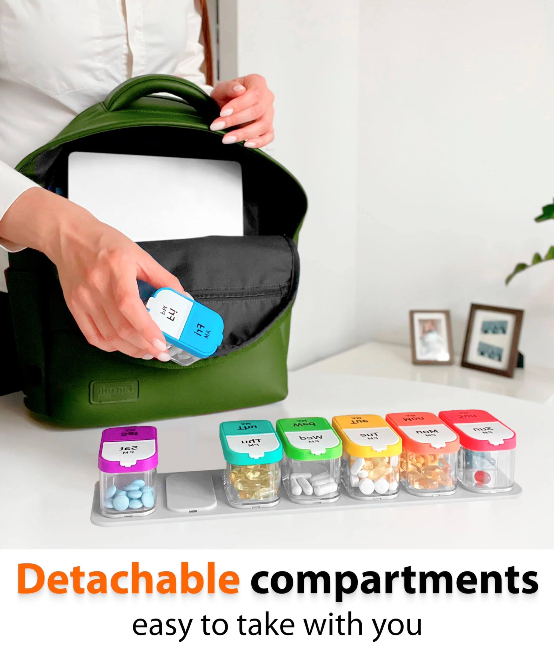 Extra Large Weekly Pill Organizer - XL Vitamin Holder with 7 Detachable AM PM Compartments - Portable Medicine Dispenser for Home and Travel, Big Supplement Container for Weekly or Daily Use, Rainbow - Image 6