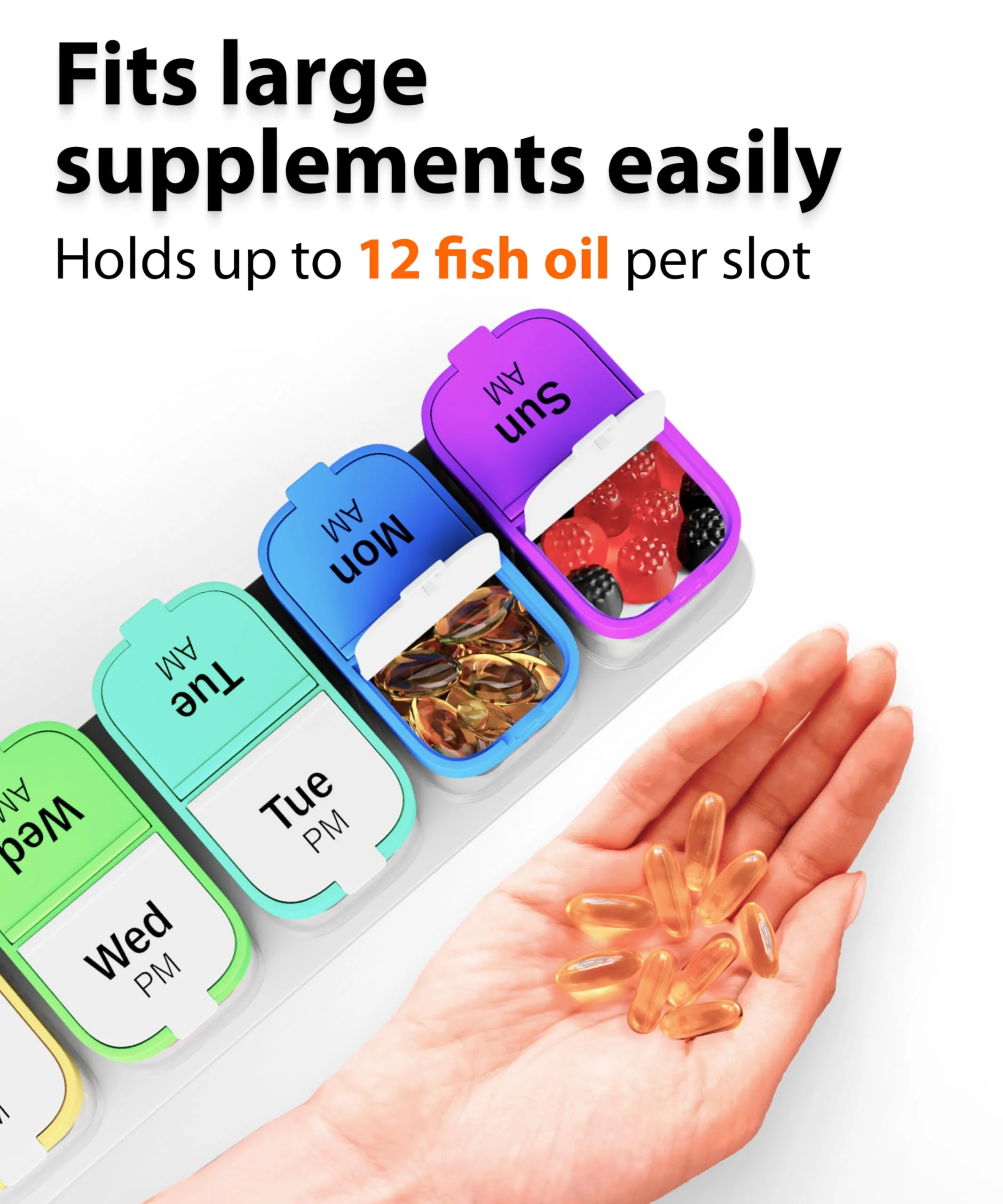 Extra Large Weekly Pill Organizer - XL Vitamin Holder with 7 Detachable AM PM Compartments - Portable Medicine Dispenser for Home and Travel, Big Supplement Container for Weekly or Daily Use, Rainbow - Image 7