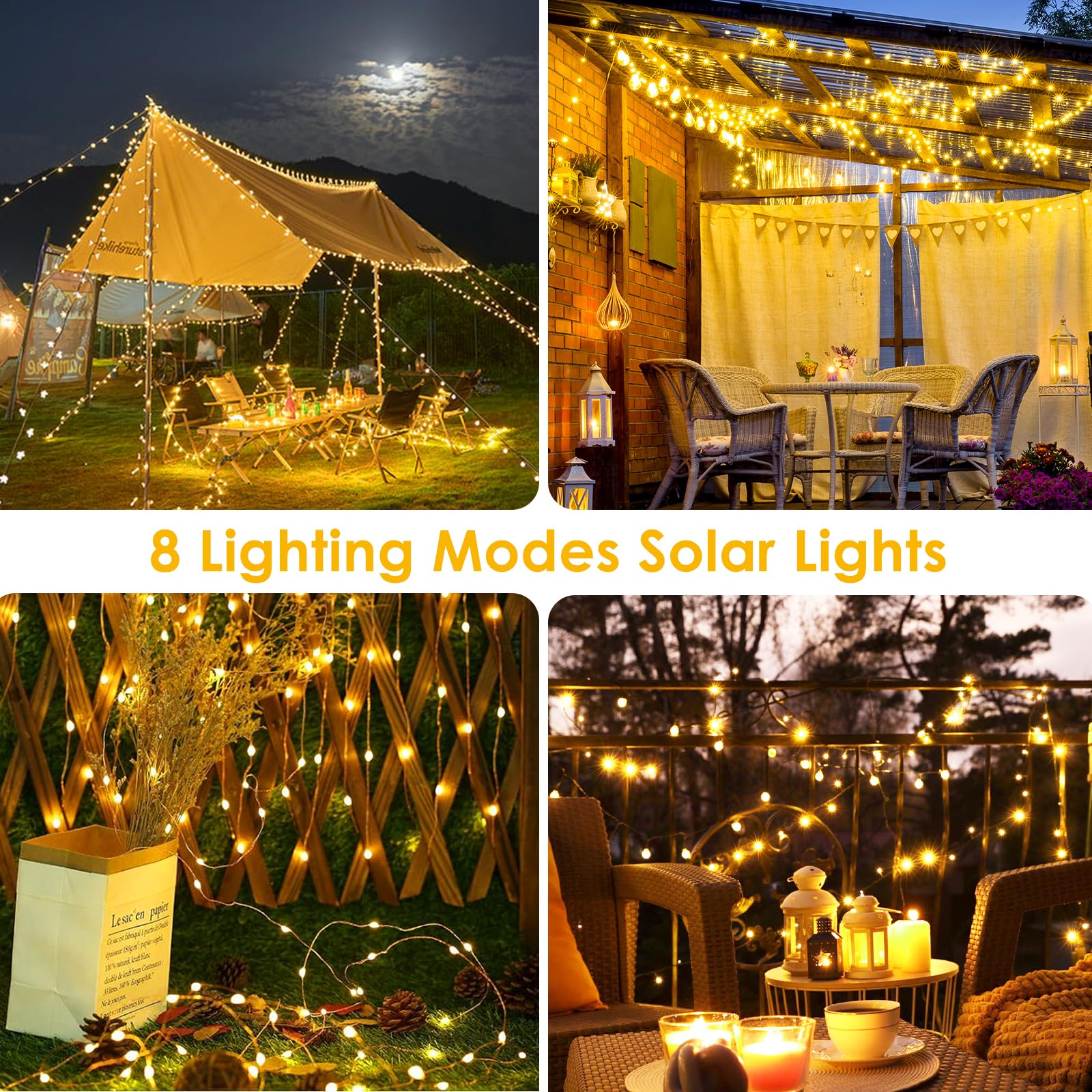 Extra-Long 144FT Solar String Lights for Outside, 2 Pack 400LED Solar Christmas Lights Outdoor, Waterproof Copper Wire with 8 Modes Twinkle Fairy Lights for Tree Garden Party Xmas Decor (Warm White) - Image 6