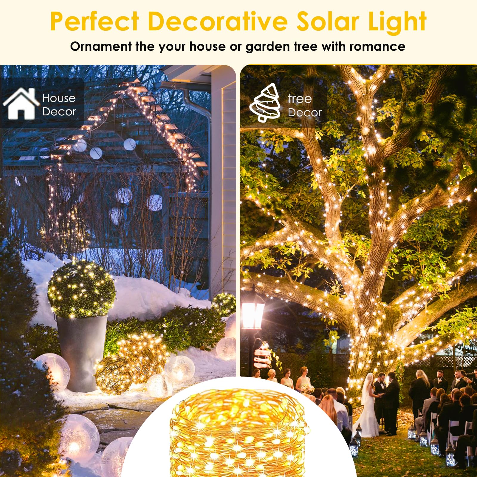Extra-Long 144FT Solar String Lights for Outside, 2 Pack 400LED Solar Christmas Lights Outdoor, Waterproof Copper Wire with 8 Modes Twinkle Fairy Lights for Tree Garden Party Xmas Decor (Warm White) - Image 8