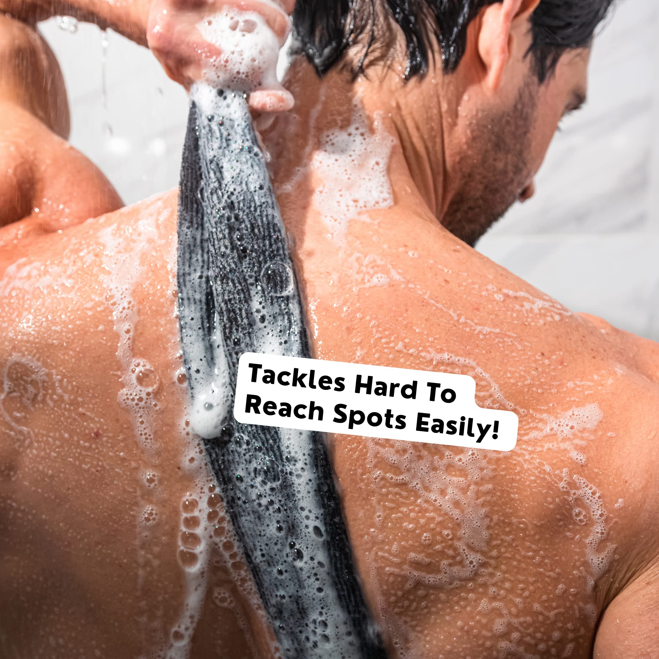 Extra Rough Exfoliating Washcloth - Extreme Body & Back Scrubber for Shower, Hygienic, Long 1 Black & 1 Grey, Men or Women, 2 Count Pack - Image 3