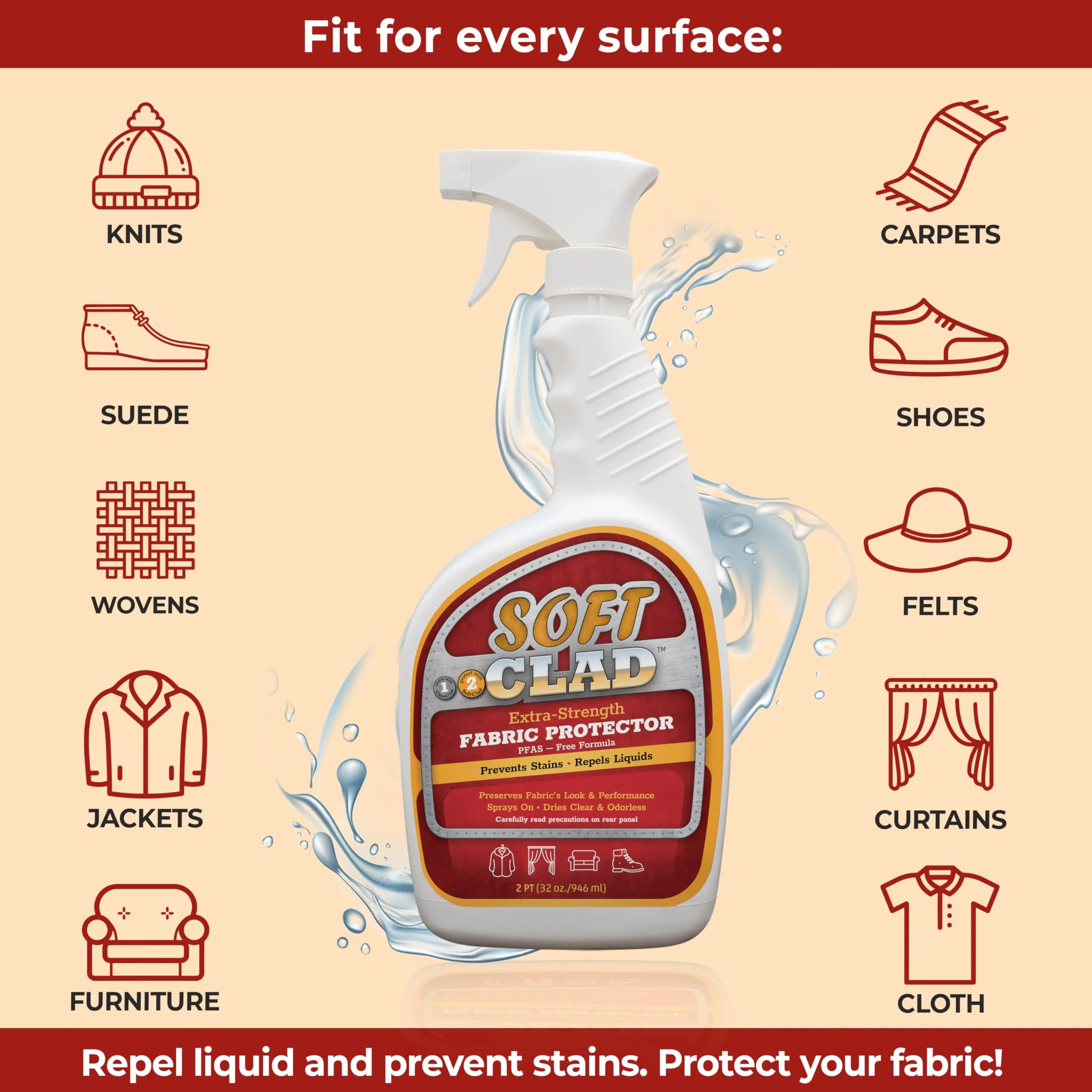 Extra Strength Fabric Protector Spray Prevents Stains and Repels Liquids. SoftClad Guards Furniture, Shoes, Carpet, Upholstery, Suede, Leather, Couch. Safe for Indoor Use. PFAS Free Formula 32oz - Image 7