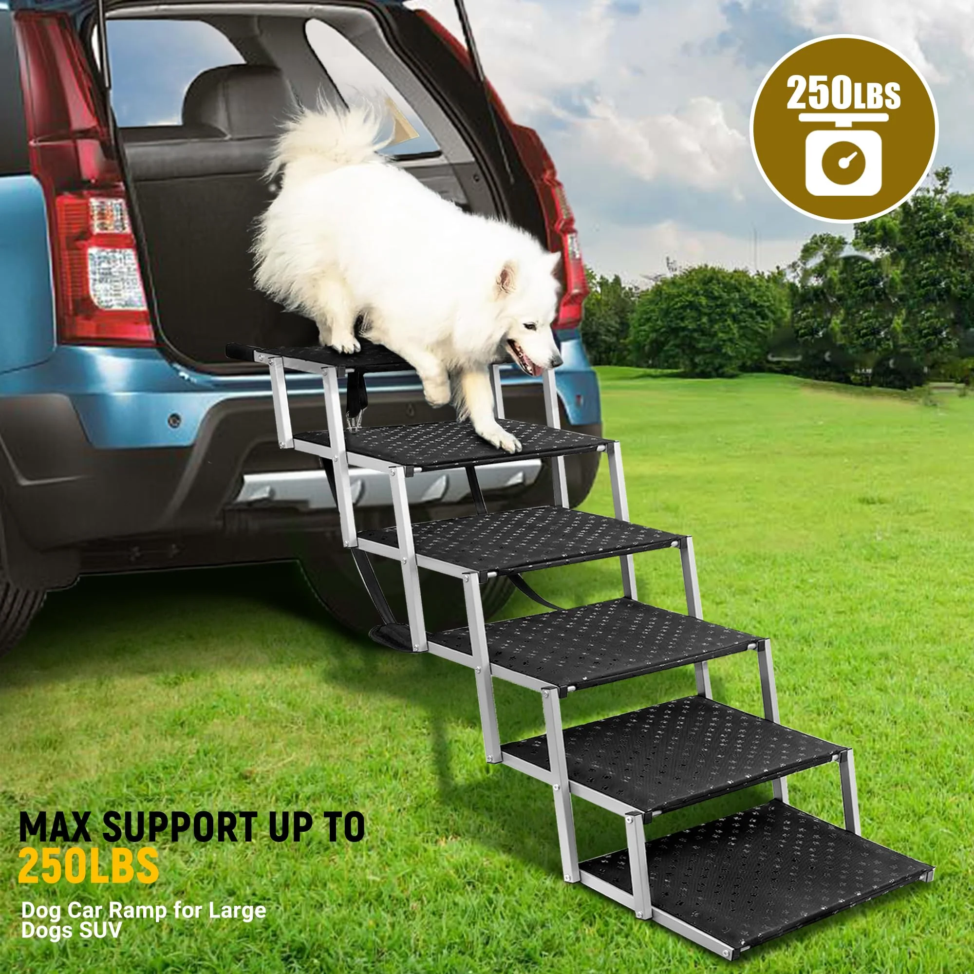 Extra Wide Stairs for Car - Foldable Dog Ramps for Large Dogs With Non-Slip Surface, Portable Steps for Cars, SUV, Truck, Support Up to 250 Lbs - Image 2