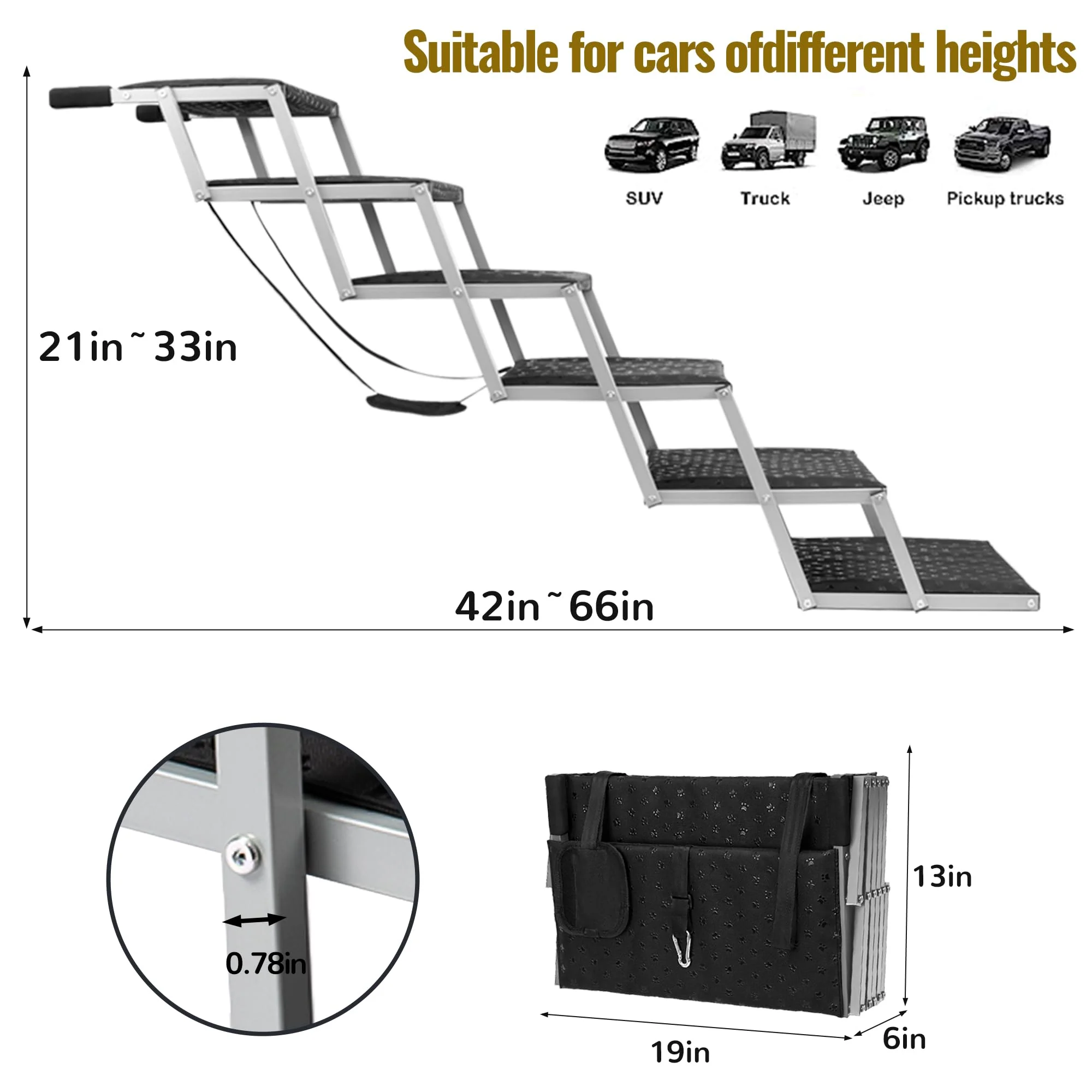 Extra Wide Stairs for Car - Foldable Dog Ramps for Large Dogs With Non-Slip Surface, Portable Steps for Cars, SUV, Truck, Support Up to 250 Lbs - Image 6