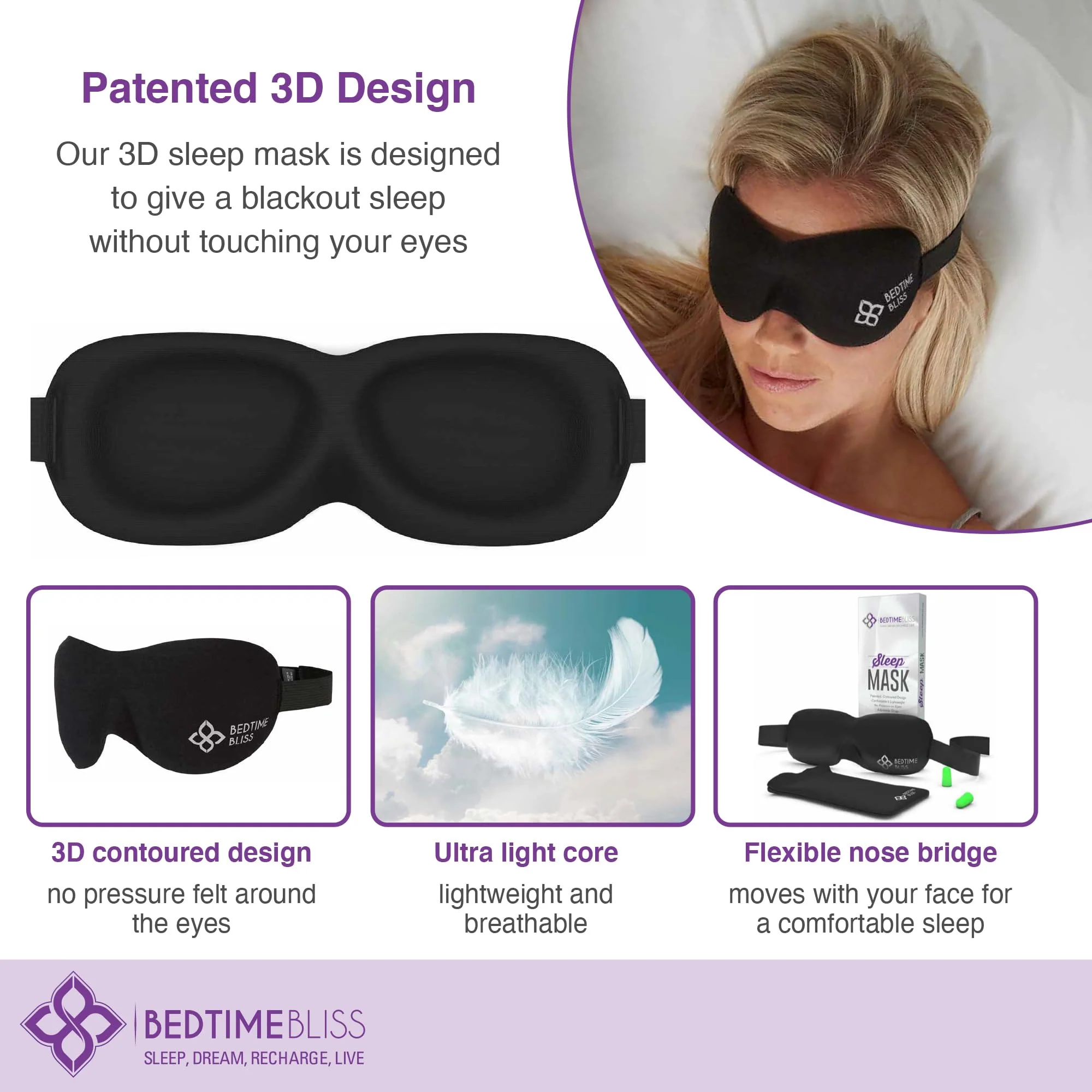 Eye Mask for Sleeping | Sleep Mask Men/Women Better Than Silk Our Luxury Blackout Contoured Eye Masks are Comfortable - This Sleeping mask Set Includes Carry Pouch and Ear Plugs (Lavender) - Image 6