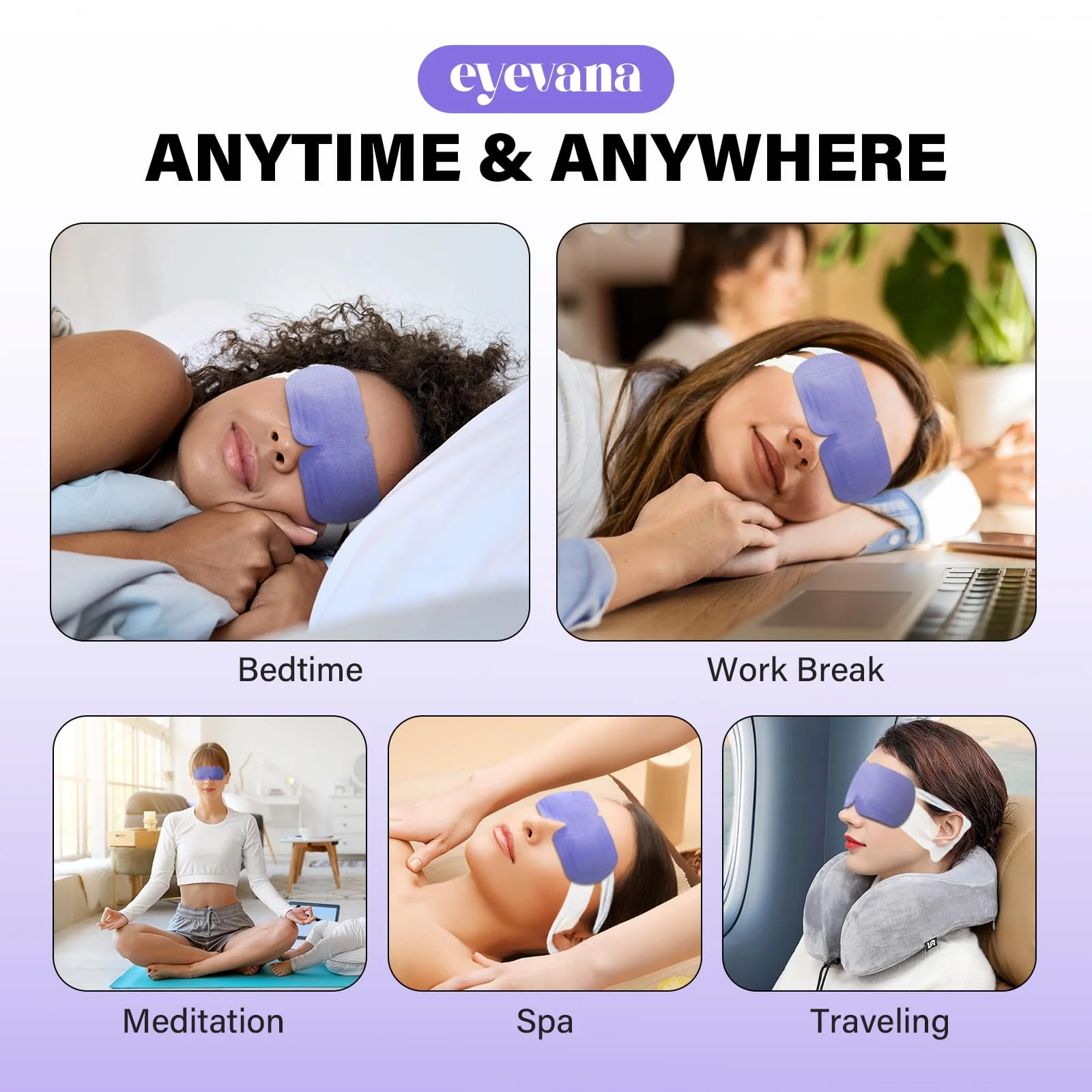 eyevana, 16 Packs Steam Eye Mask, Extra Deep Heat for Dry Eyes, Fast Relief for Irritation, Stye, Puffy Sensitive Eyes and Eye Strain, Disposable Self Heating Warm Compress (Ultra-Soft Lavender) - Image 3