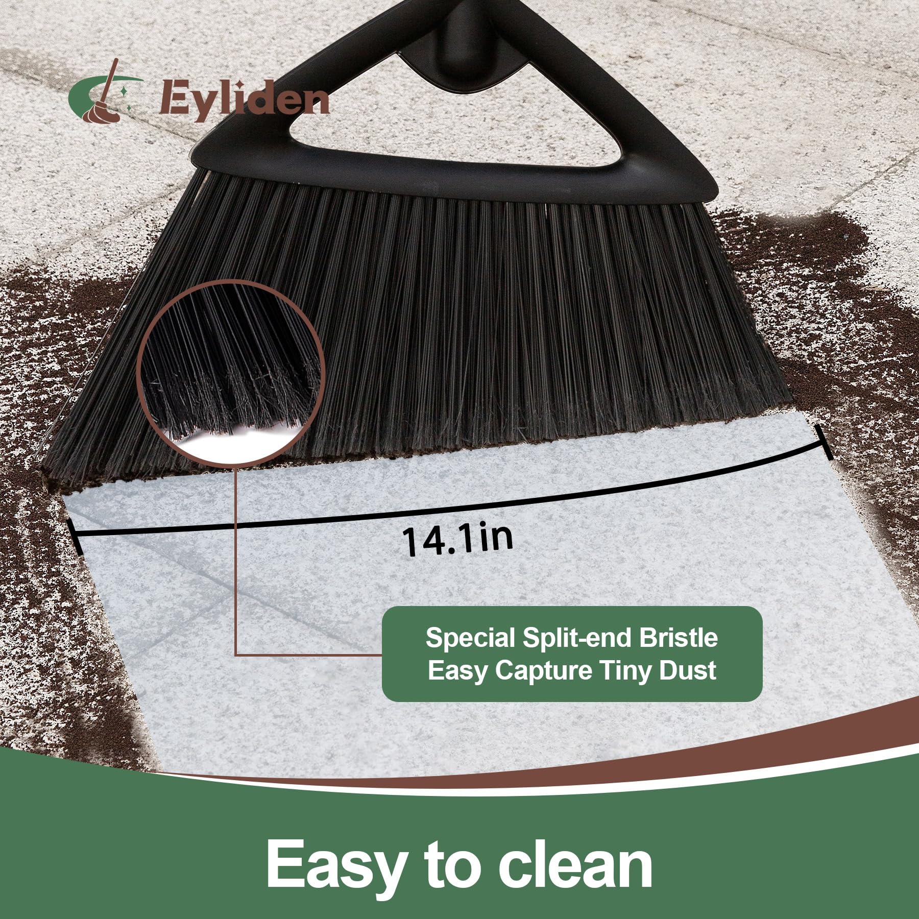 Eyliden Broom, Angle Broom with 57" Long Handle, PET Bristles - Fit Heavy-Duty Cleaning, Also Works Well Fine Dust - Commercial Outdoor Indoor Sweeper for Courtyard Sidewalk Deck Kitchen Lobby, Black - Image 7