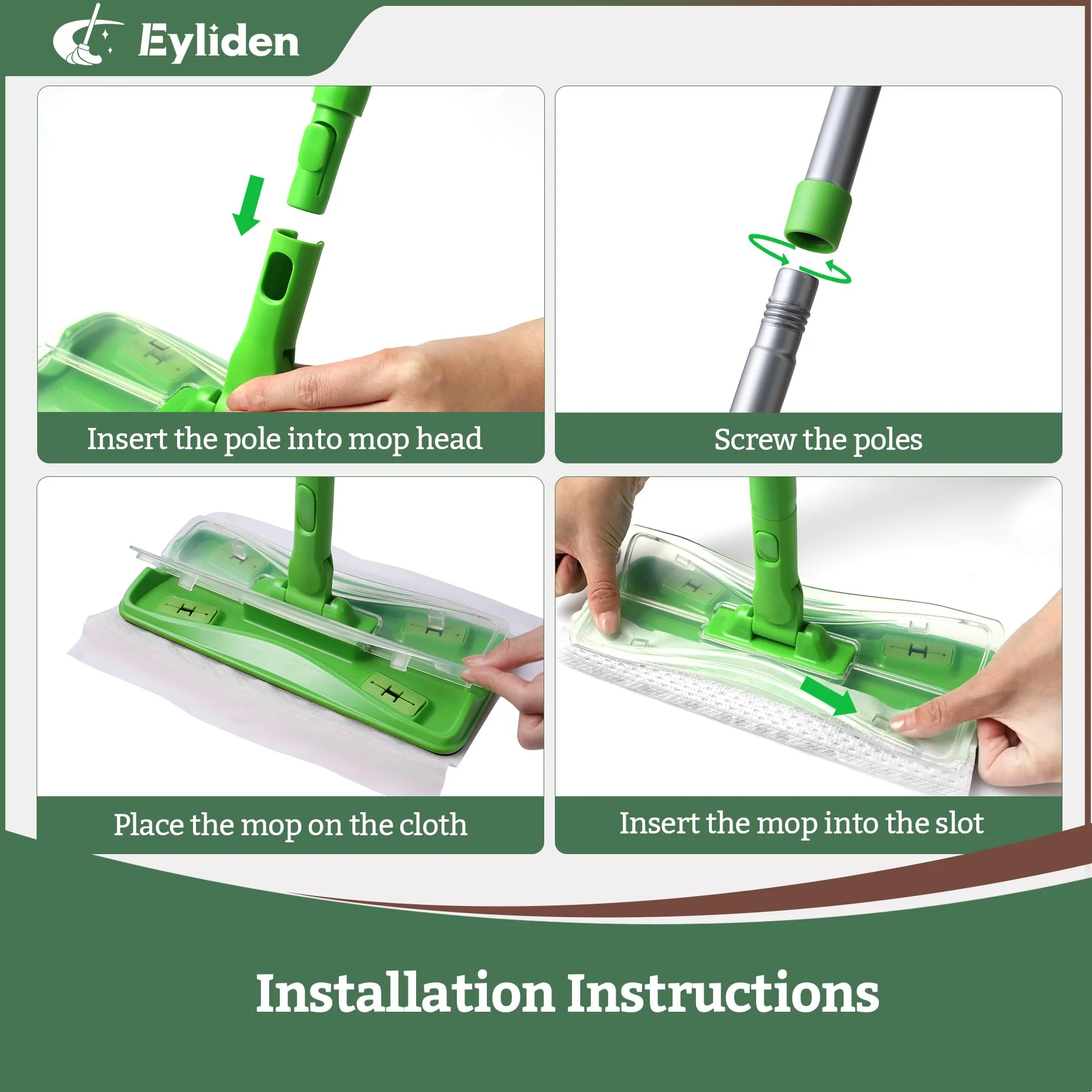 Eyliden Sweeper Mop with 36 Refills - 3 Types of Disposable Dry & Wet Cloths | Lock-Tight Design No Lost Pads, Universal Refills, Multi-Surface Sweeping Starter Kit for Pet Hair, Dust, Floor Cleaning - Image 6