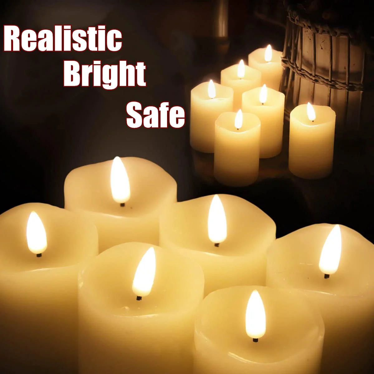 Eywamage Timer Flameless Votive Candles 2 inch x 3 inch , Flickering Small LED Pillar Candles Batteries Included, Ivory Christmas Home Decor 6 Pack with 5 hours timer - Image 3