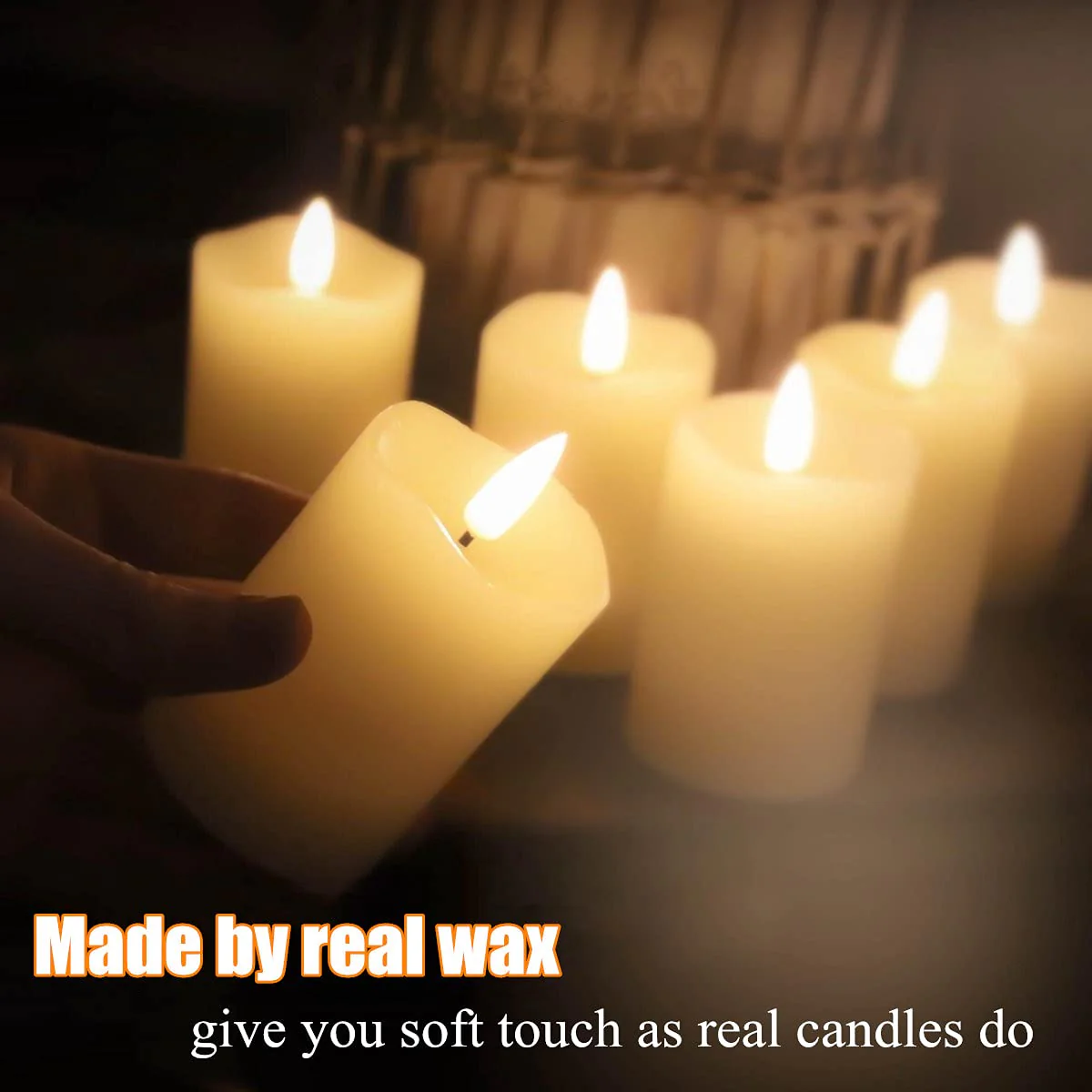 Eywamage Timer Flameless Votive Candles 2 inch x 3 inch , Flickering Small LED Pillar Candles Batteries Included, Ivory Christmas Home Decor 6 Pack with 5 hours timer - Image 5