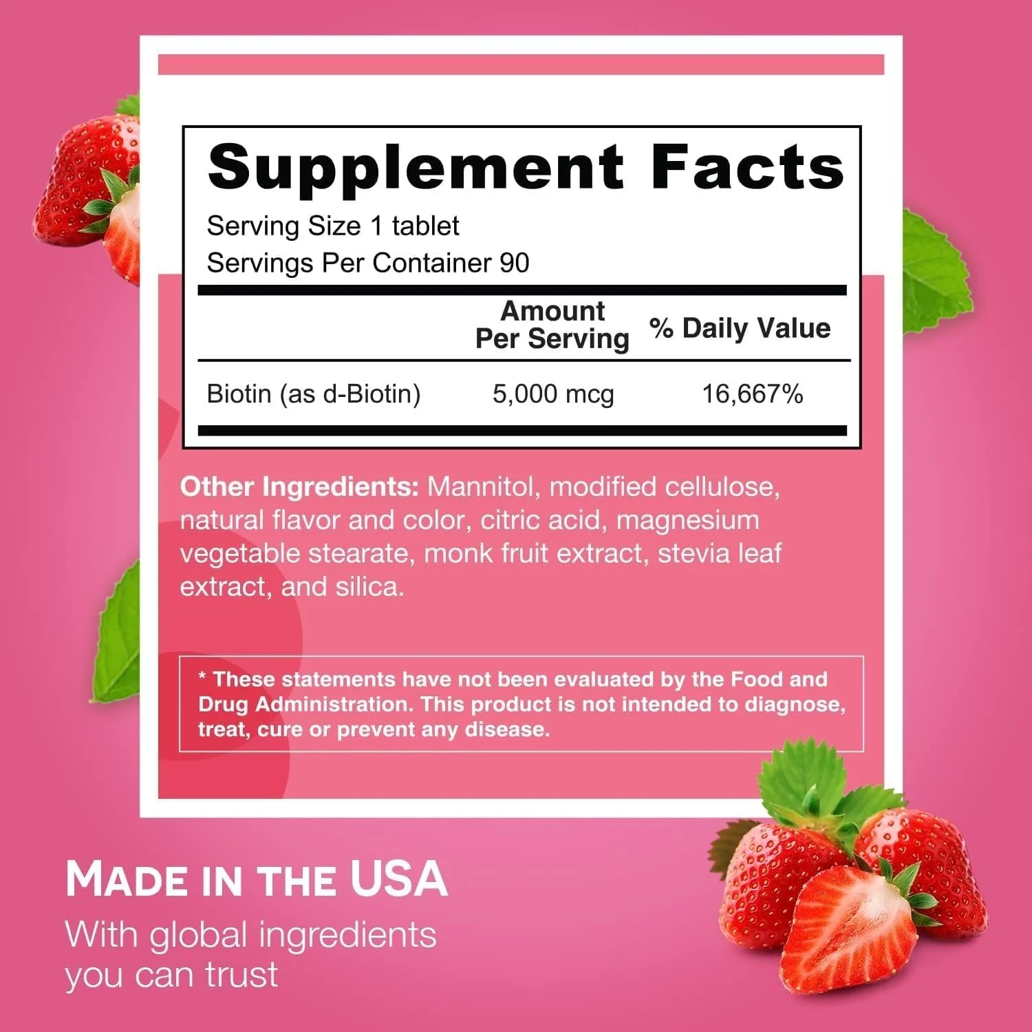 EZ Melts Biotin - Daily Vitamin B7 for Healthy Hair, Skin & Nails - Energy Metabolism Support - No Artificial Flavors - Non-GMO & Vegan - Strawberry Burst - 180 Dissolvable Tablets (180 Servings) - Image 7