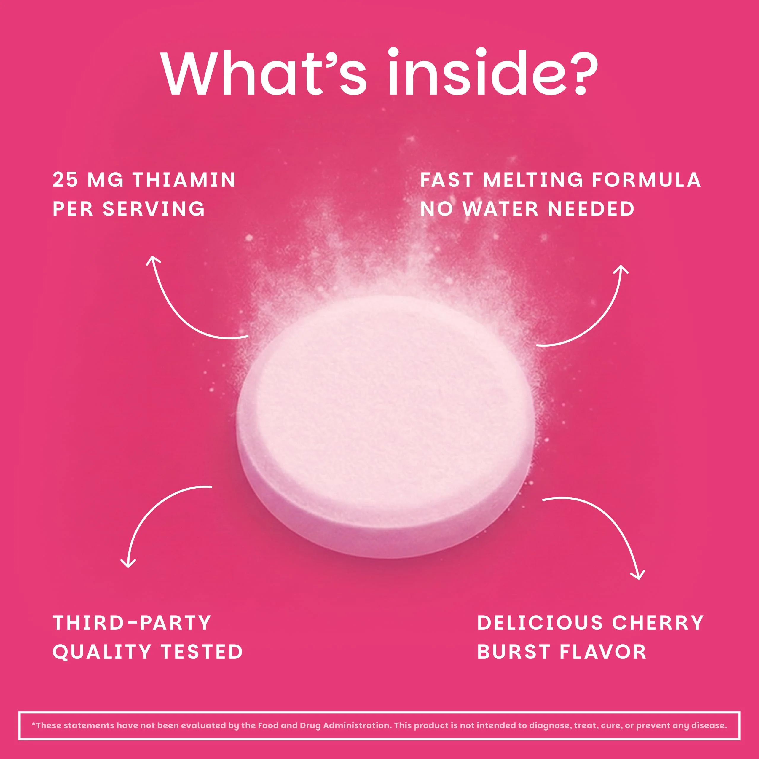 EZ Melts Dissolvable Vitamin B1 25 mg - Thiamin Supplement for Energy, Stress & Cellular Support - No Artificial Flavors - Non-GMO & Vegan - Cherry Burst - 90 Dissolvable Tablets (45 Servings) - Image 7