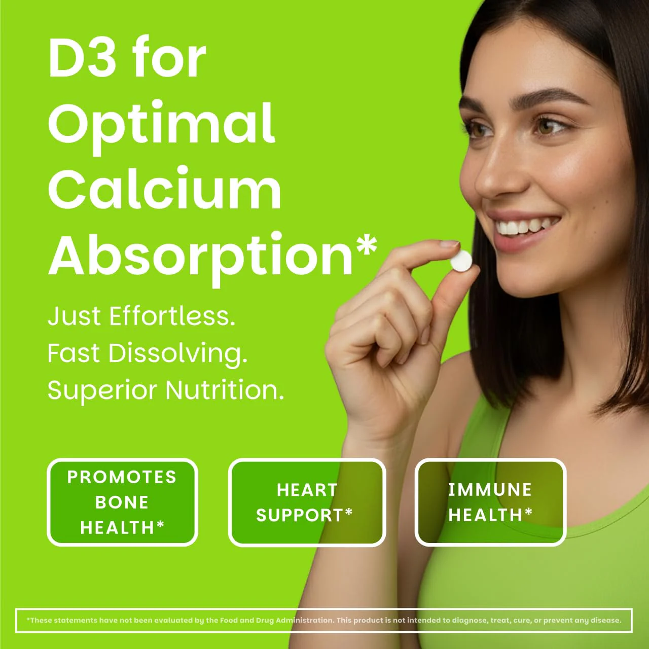 EZ Melts Dissolvable Vitamin D3 5,000 IU - Vegan Vitamin D Supplement for Bone & Teeth Support - No Artificial Flavors - Plant-Based & Non-GMO - Green Apple - 90 Dissolvable Tablets (90 Servings) - Image 2