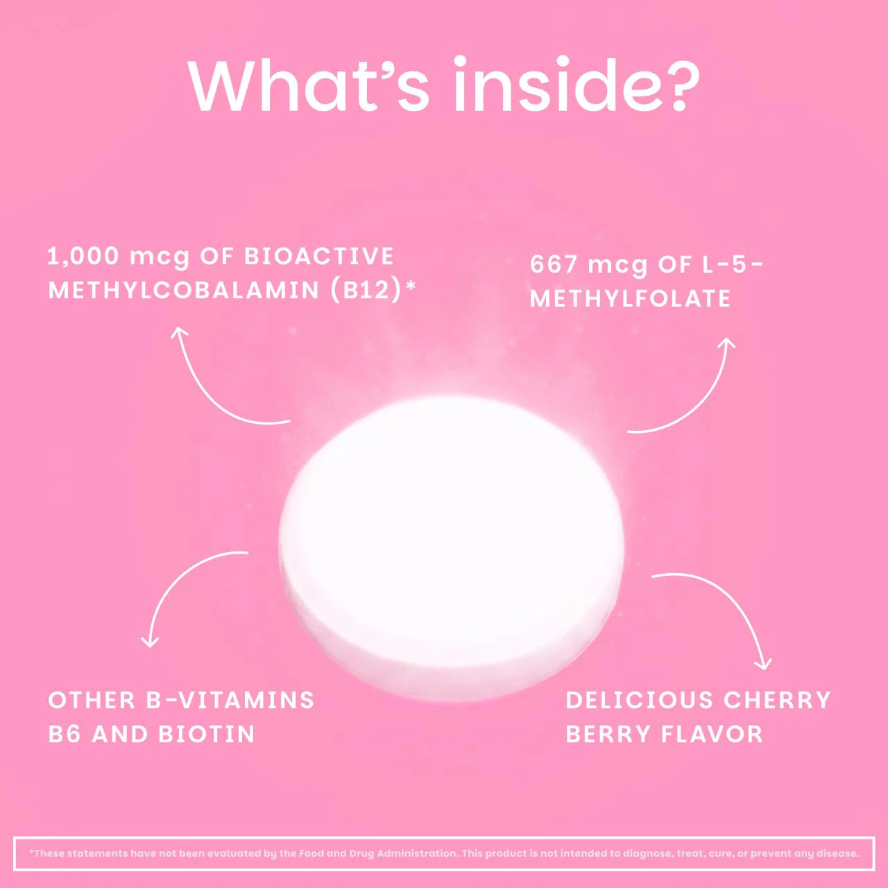 EZ Melts Energy, Memory & Mood Enhancer - B Vitamins Supplement with Vitamin B12, B6, Folate & Biotin - Non-GMO & Vegan - Cherry Berry - 120 Dissolvable Tablets (120 Servings) - Image 7