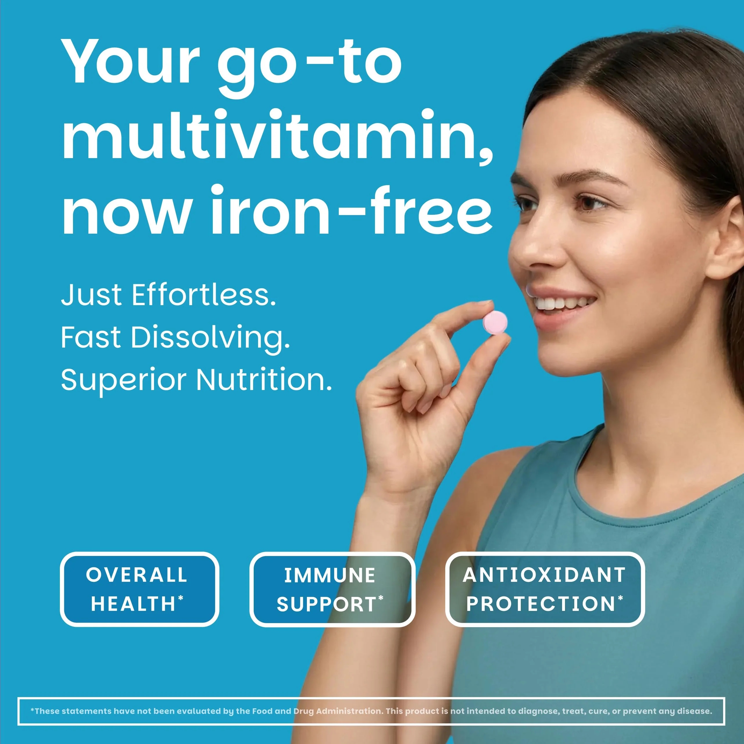 EZ Melts Multivitamin Without Iron - Daily Supplement with 18 Vitamins & Minerals - Contains Vitamin C, Folate, Biotin & More - Non-GMO & Vegan - Apple - 60 Dissolvable Tablets (30 Servings) - Image 2