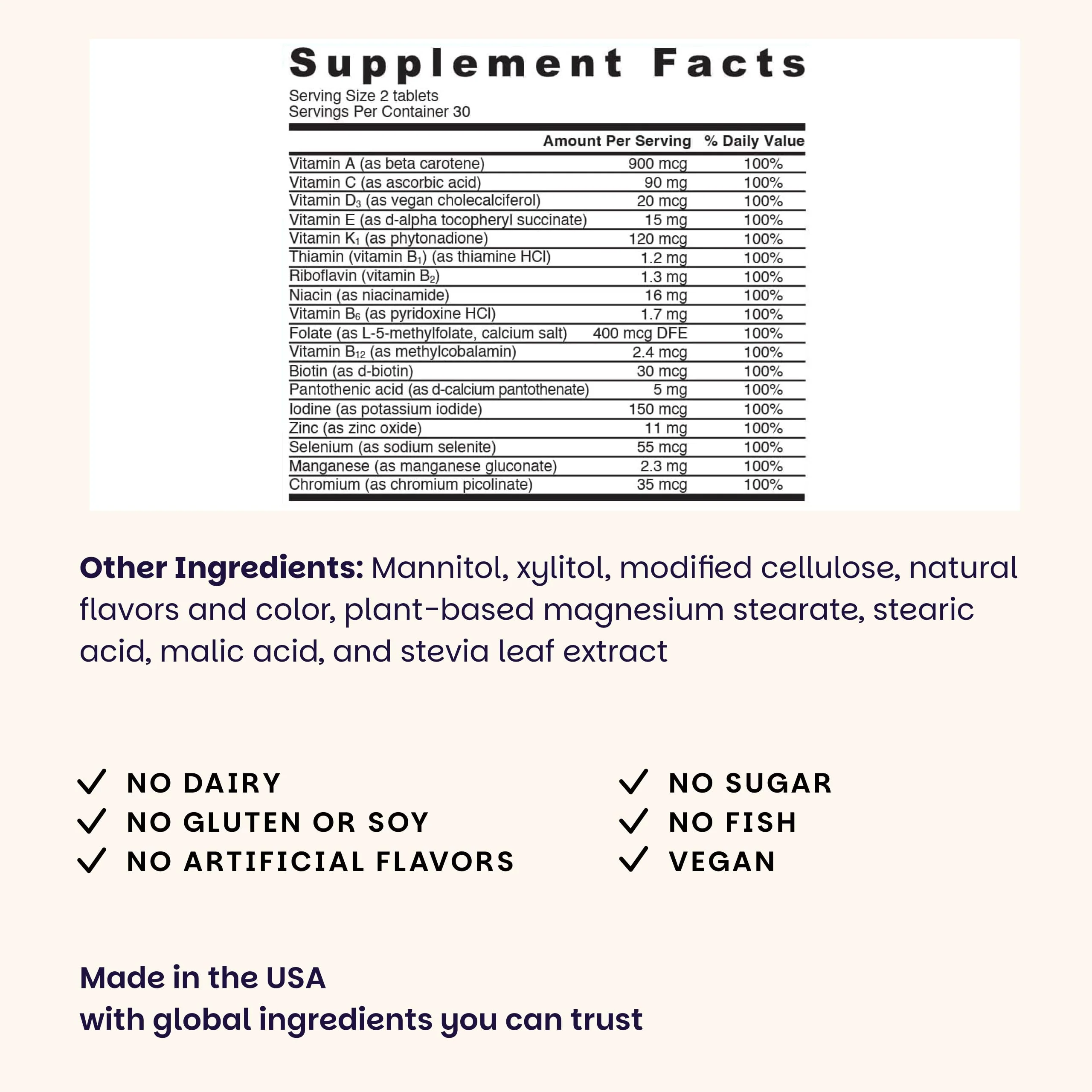 EZ Melts Multivitamin Without Iron - Daily Supplement with 18 Vitamins & Minerals - Contains Vitamin C, Folate, Biotin & More - Non-GMO & Vegan - Apple - 60 Dissolvable Tablets (30 Servings) - Image 3