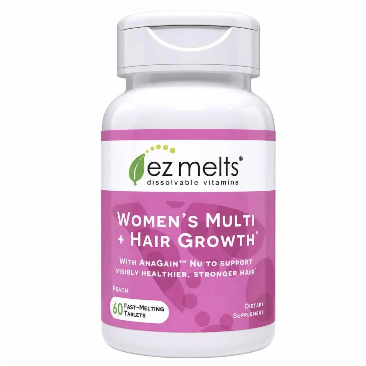 EZ Melts Women's Multi + Hair Growth - Daily Multivitamin for Women - Supports Healthy Energy Levels & Reduced Hair Shedding - Non-GMO & Vegan - Peach - 60 Dissolvable Tablets (30 Servings)