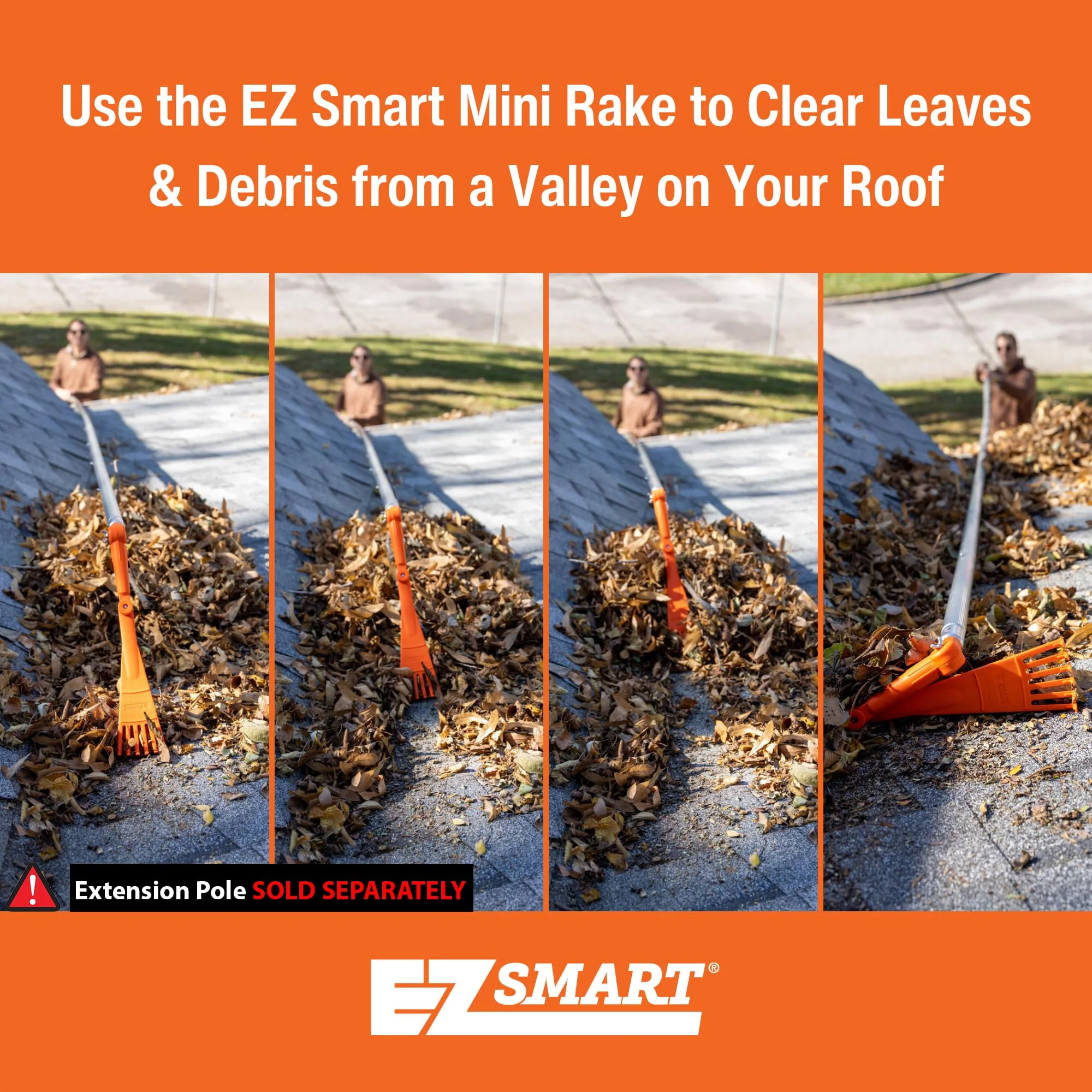 EZ Smart Mini Rake Head – Gutter Rake Tool for Removing Leaves & Debris from Roofs, Gutters & Hard-to-Reach Areas – Fits Standard Acme Thread & Recommended EZ Smart Pole (Not Included) - Image 4