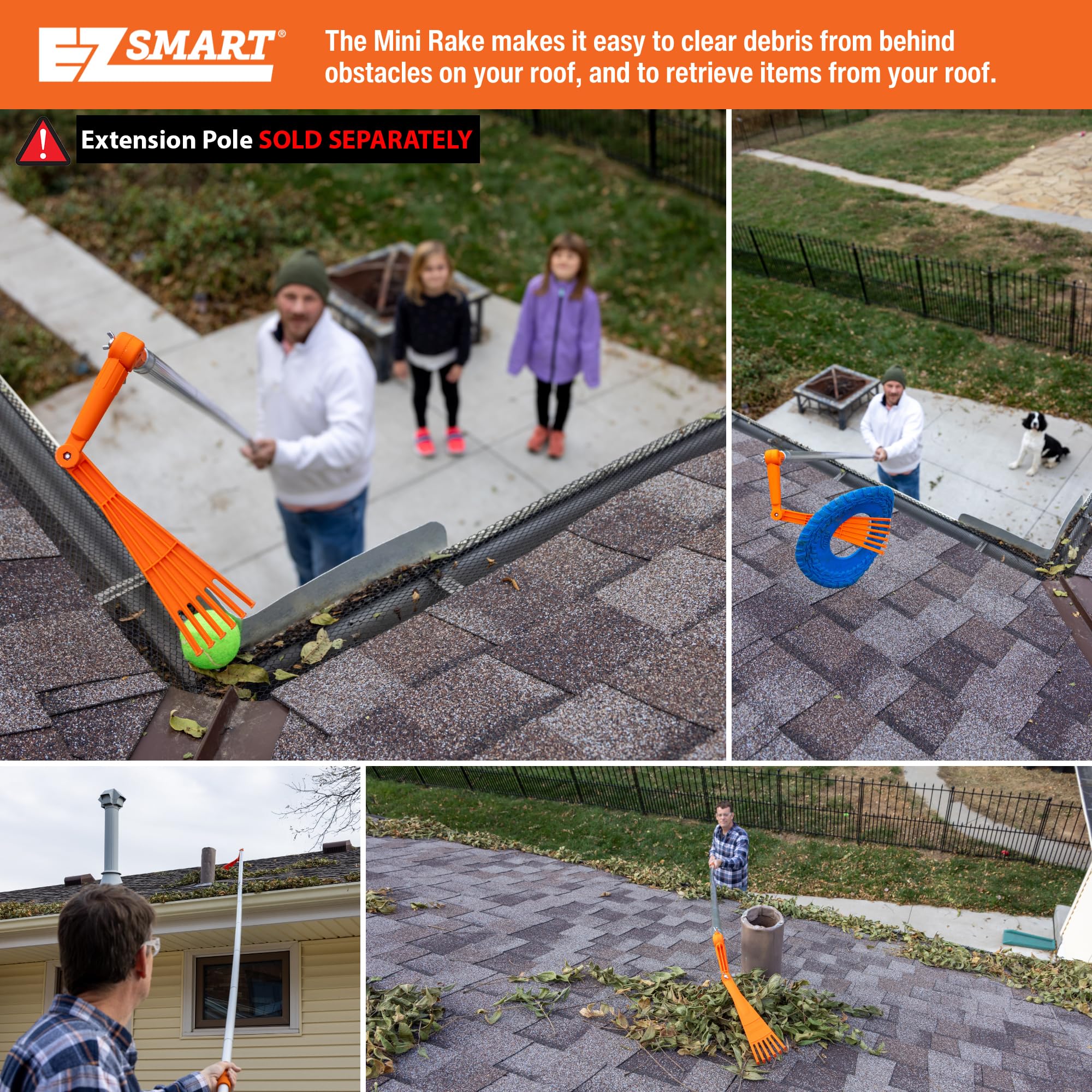 EZ Smart Mini Rake Head – Gutter Rake Tool for Removing Leaves & Debris from Roofs, Gutters & Hard-to-Reach Areas – Fits Standard Acme Thread & Recommended EZ Smart Pole (Not Included) - Image 7