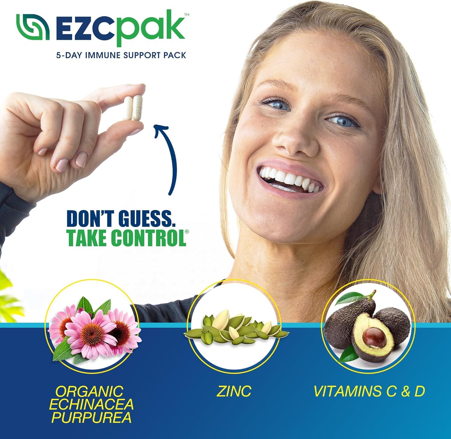 EZC Pak 5-Day Immune System Booster with Echinacea, Vitamin C, Zinc & Vitamin D - Tapered Immune Support Supplement for Adults - Supports Immunity, Easy Travel-Size Supplement Pack - (Pack of 6) - Image 5