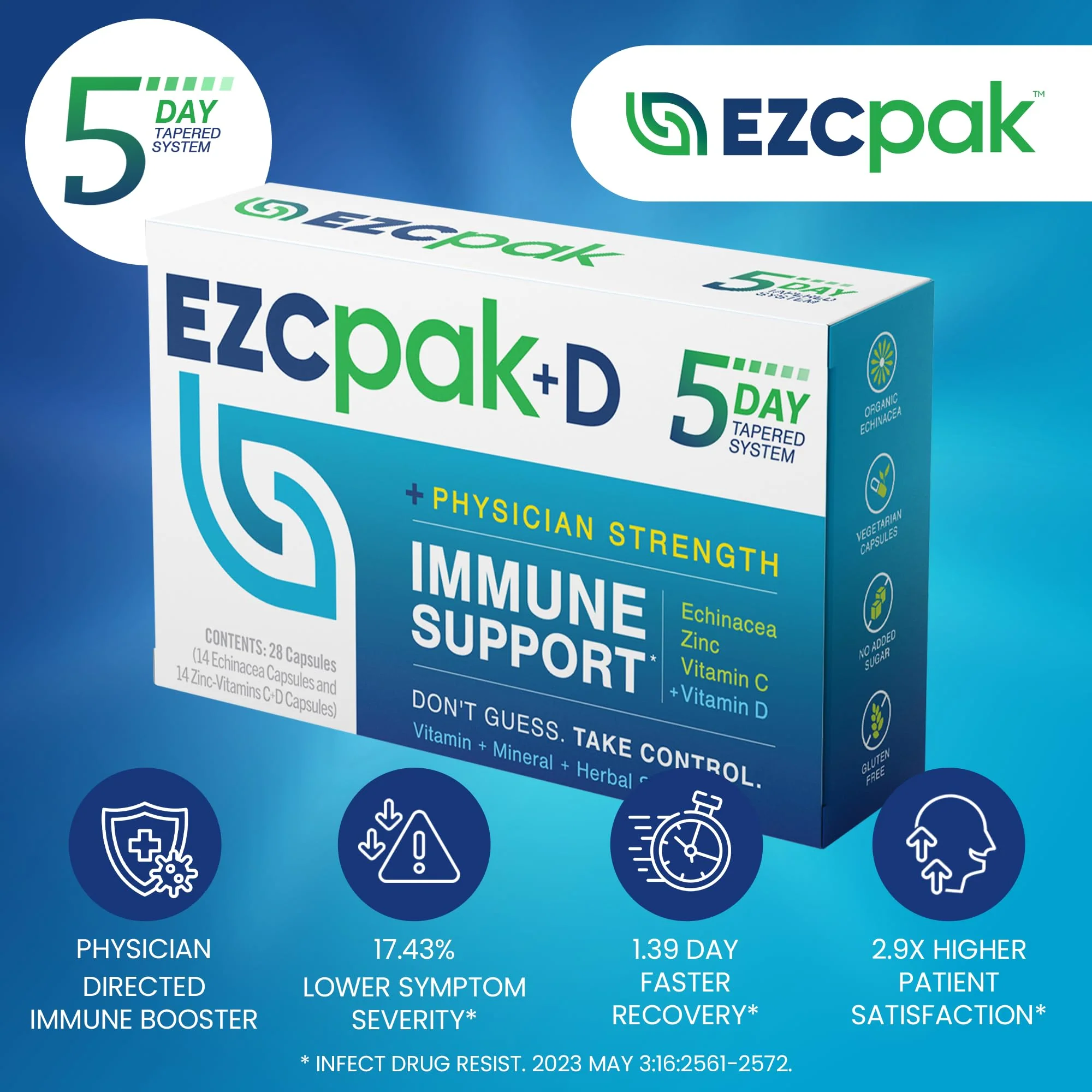 EZC Pak 5-Day Immune System Booster with Echinacea, Vitamin C, Zinc & Vitamin D - Tapered Immune Support Supplement for Adults - Supports Immunity, Easy Travel-Size Supplement Pack - (Pack of 6) - Image 8