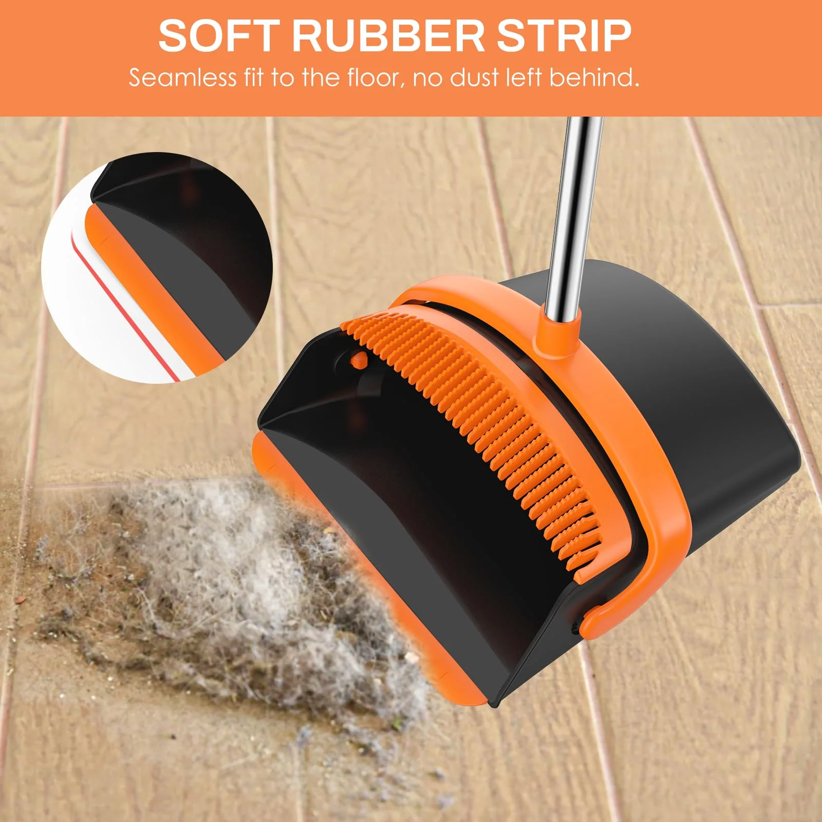 EZKEY Broom and Dustpan Set for Home, 51-in Long Adjustable Handle Angle Broom and Dustpan Combo Set with Dust Pan Teeth to Clean Hair for Home Kitchen Office Lobby Floor Garden, Black Orange - Image 5