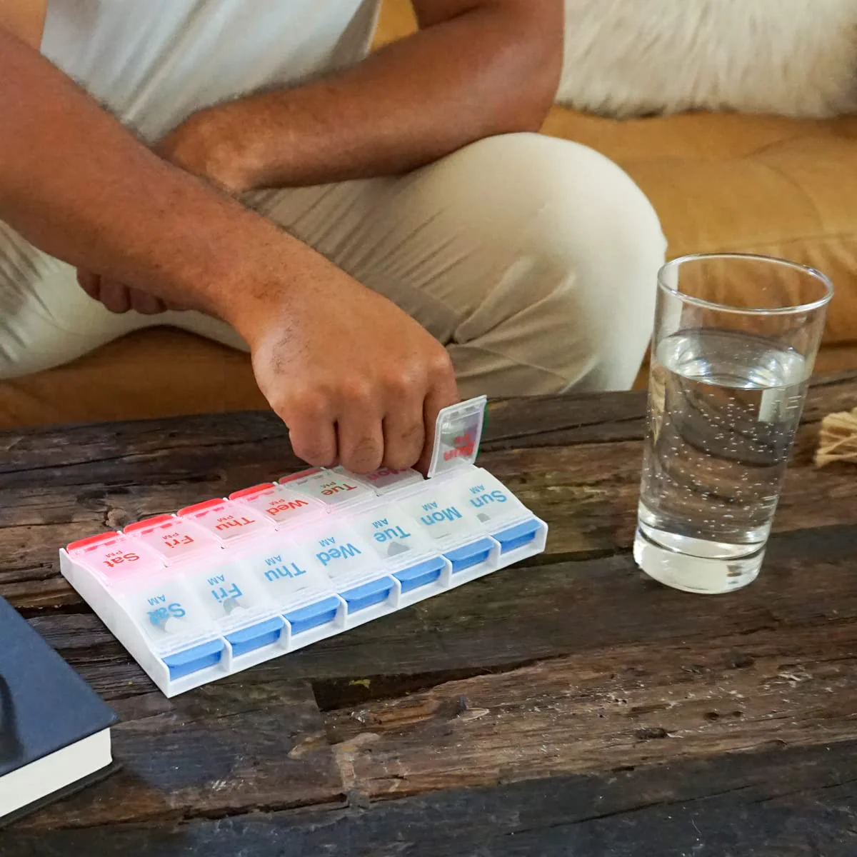 EZY DOSE Push Button (7-Day) Pill Case, Medicine Planner, Daily Vitamin Organizer, 2 Times a Day AM/PM, Large Compartments, Arthritis Friendly, Easy to Use, Clear Lids, Red/Blue, BPA Free - Image 5