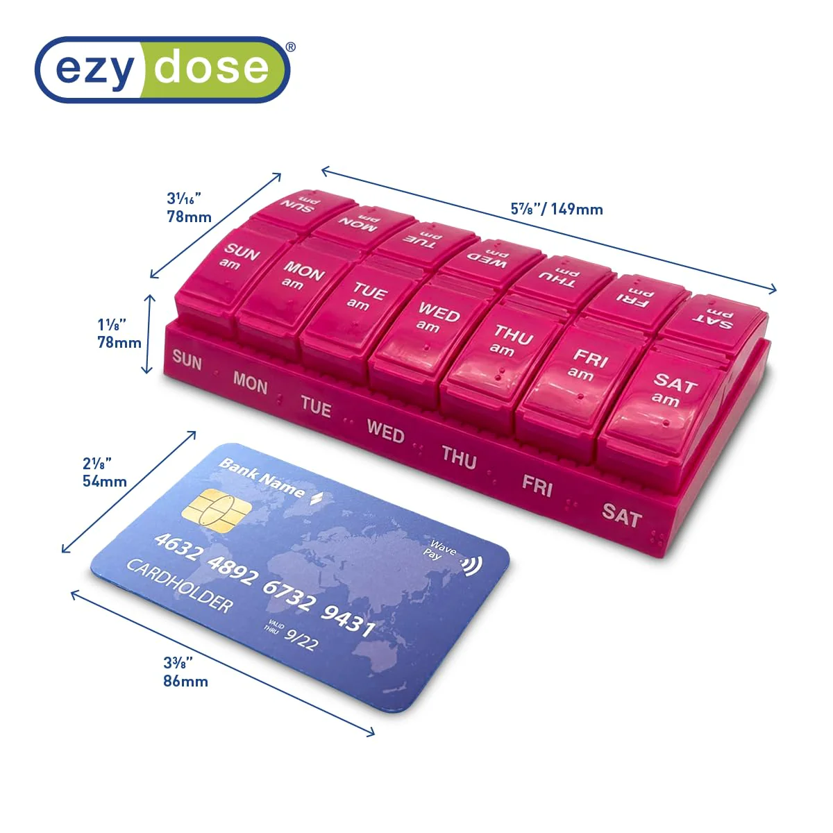 EZY DOSE Weekly, AM/PM Daily Pill Organizer, 7-Day Medicine Planner, Vitamin Container, Small Pop-Out Compartments, 2 Times a Day Pill Holder, Pink, Travel-Friendly, BPA Free - Image 2