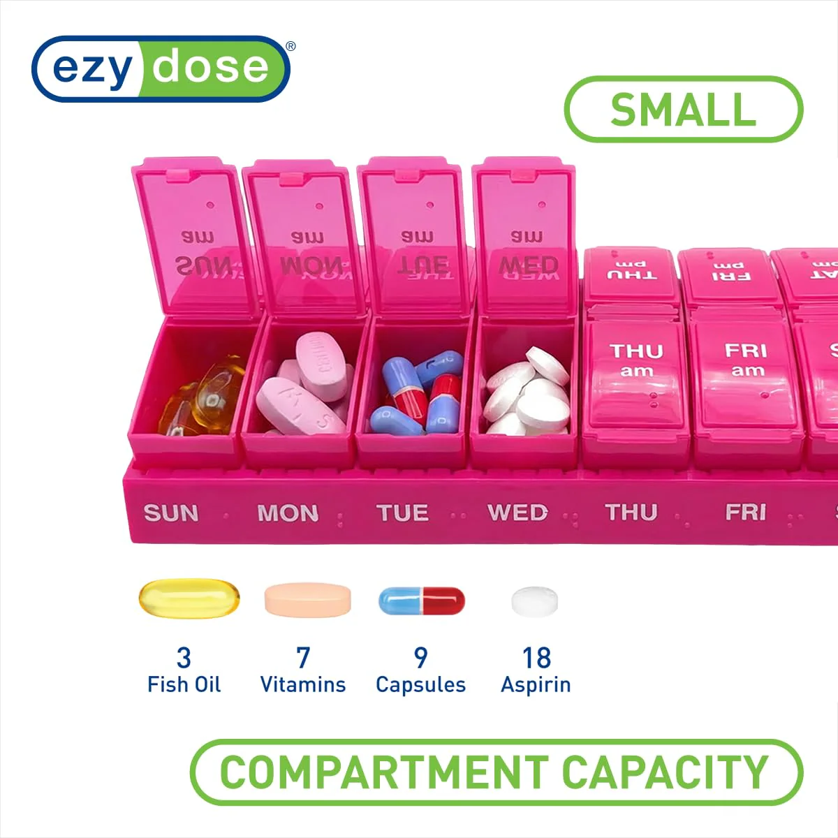 EZY DOSE Weekly, AM/PM Daily Pill Organizer, 7-Day Medicine Planner, Vitamin Container, Small Pop-Out Compartments, 2 Times a Day Pill Holder, Pink, Travel-Friendly, BPA Free - Image 3