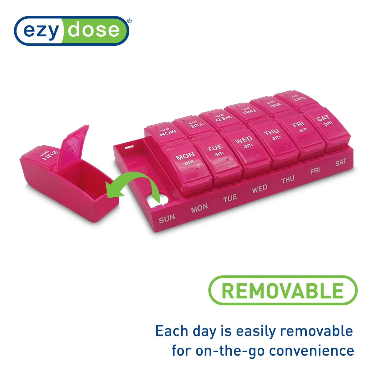 EZY DOSE Weekly, AM/PM Daily Pill Organizer, 7-Day Medicine Planner, Vitamin Container, Small Pop-Out Compartments, 2 Times a Day Pill Holder, Pink, Travel-Friendly, BPA Free - Image 4