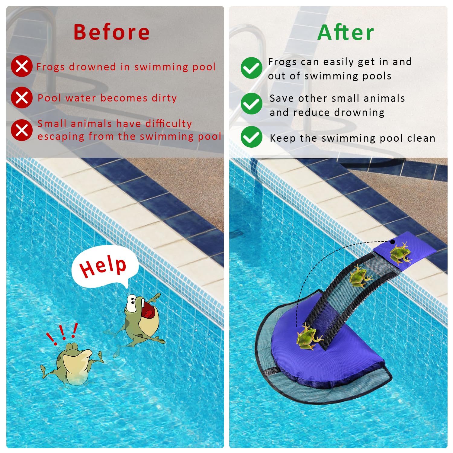 Fabflame 2 Pack Animal Saving Escape Ramp for Pools and Spas, Frog and Animals Saver for the Pool, Critter Escape Device for Small Animals Entering the Pool, Floating Ramp Rescues (2, Dark Blue) - Image 5