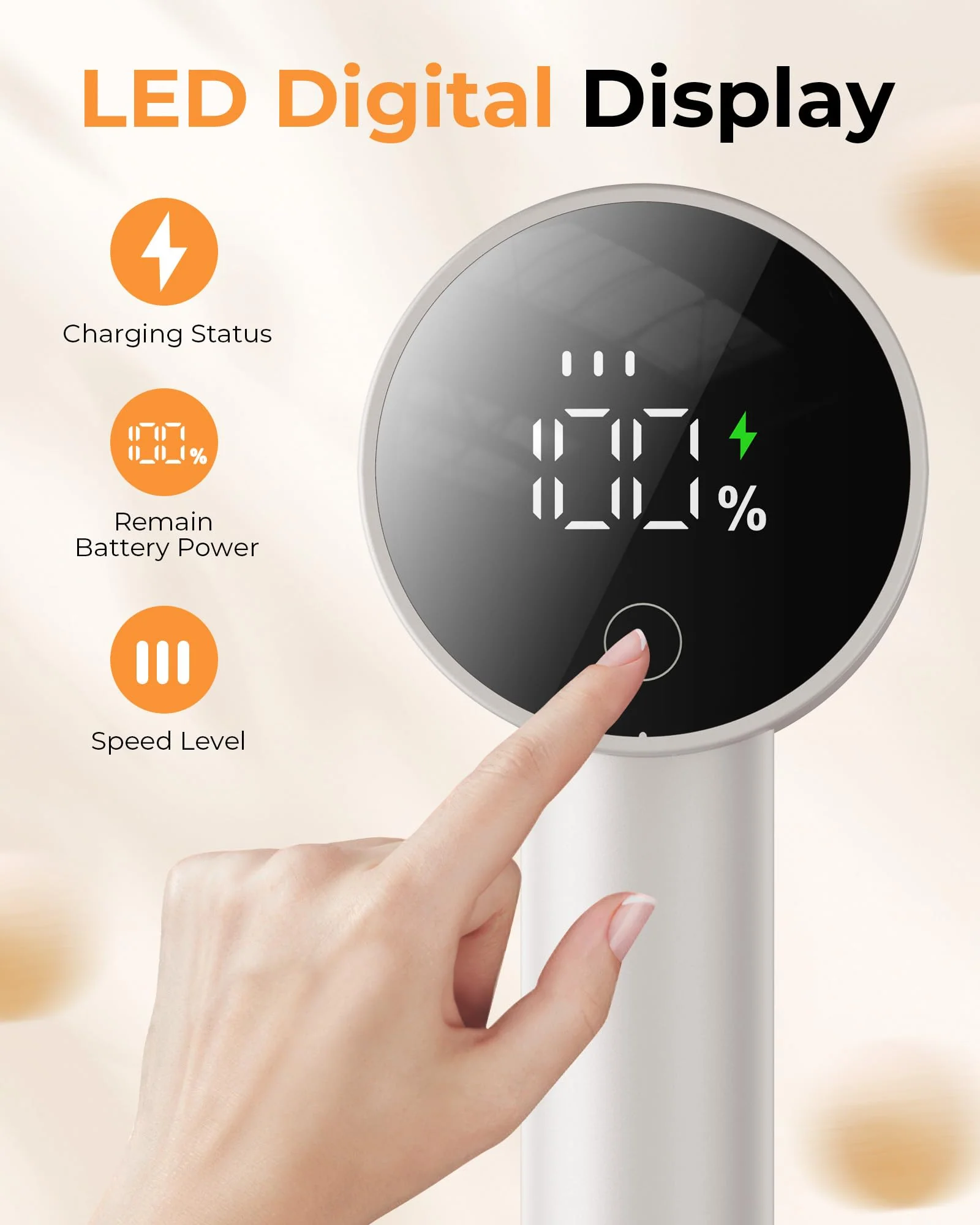 Fabric Shaver, Lint Remover Rechargeable, Electric Portable Sweater Defuzzer with 3 Speeds, 6 Leaf Blades, Digital LED Display to Remove Pilling for Clothes, Furniture, Sweater, Couch, Blanket - Image 4
