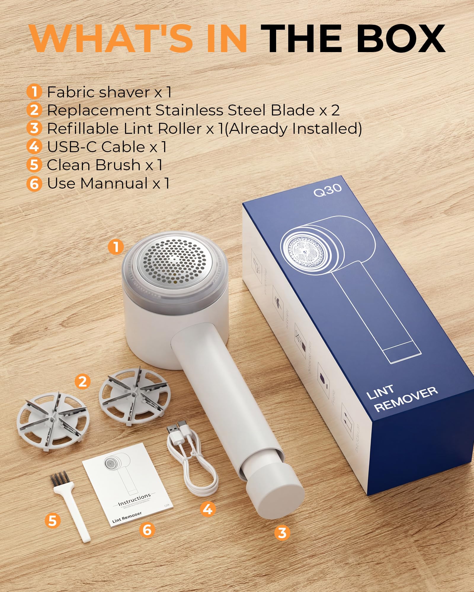 Fabric Shaver, Lint Remover Rechargeable, Electric Portable Sweater Defuzzer with 3 Speeds, 6 Leaf Blades, Digital LED Display to Remove Pilling for Clothes, Furniture, Sweater, Couch, Blanket - Image 8
