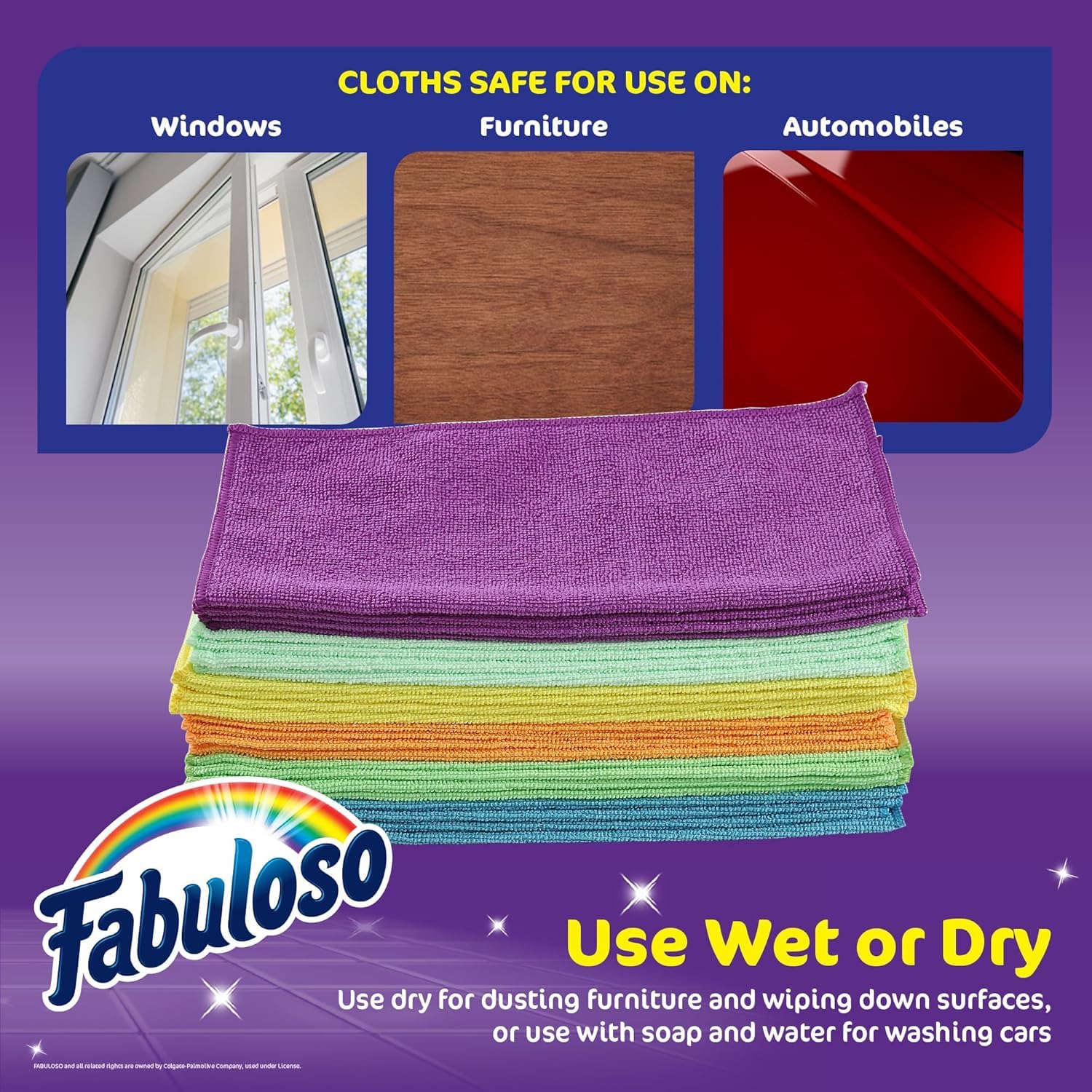 Fabuloso Microfiber Cleaning Cloths for Home & Car, Lint-Free Scratch-Free Rags for Glass, Kitchen & Wood, Reusable Machine Washable, Absorbent for Dusting & Wiping, Rainbow, 13 x 13 in, 24 Ct - 2 Pk - Image 2