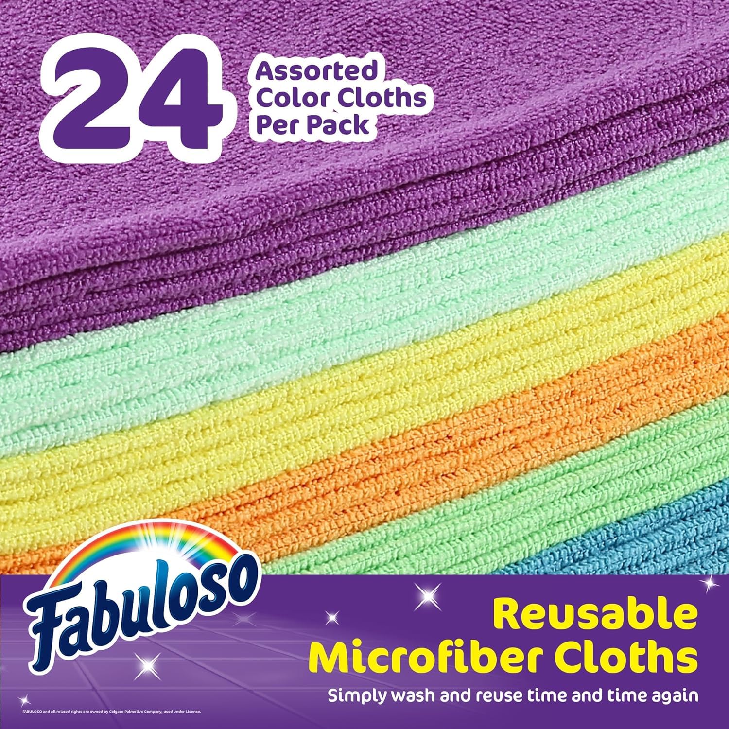 Fabuloso Microfiber Cleaning Cloths for Home & Car, Lint-Free Scratch-Free Rags for Glass, Kitchen & Wood, Reusable Machine Washable, Absorbent for Dusting & Wiping, Rainbow, 13 x 13 in, 24 Ct - 2 Pk - Image 6
